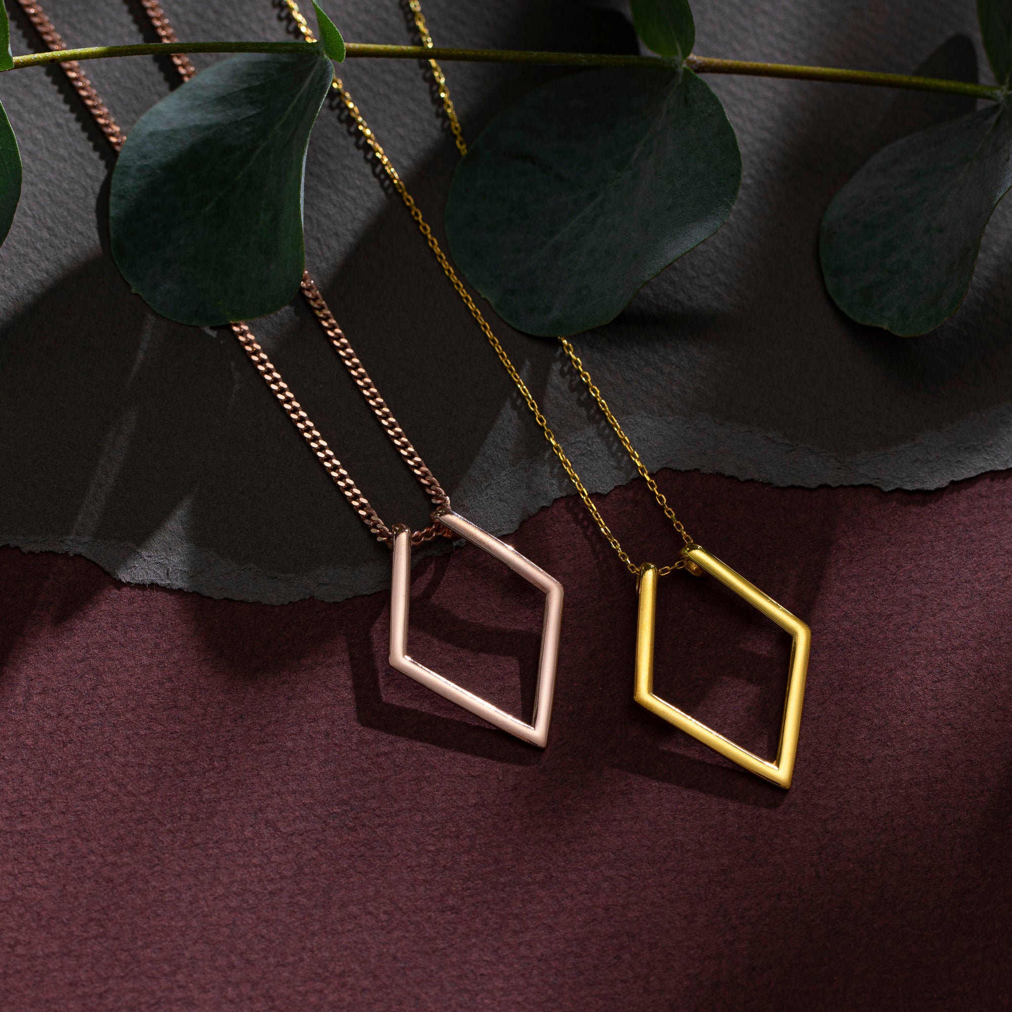 14K Solid Gold Ring Holder Necklace Geometric, Wedding Ring Keeper Pendant Jewelry