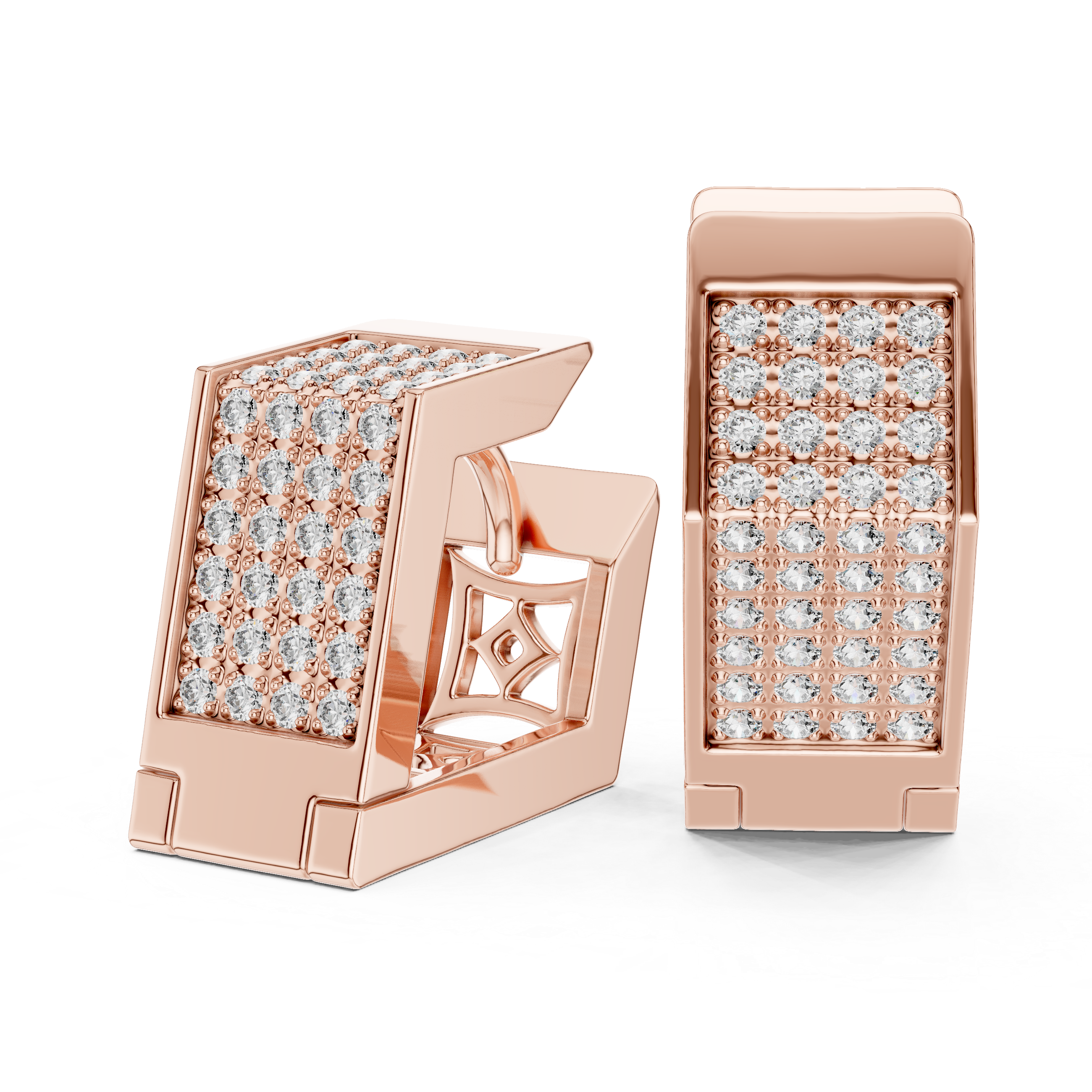 The Lugano Earrings – Wide Geometric Pavé Diamond Huggie Hoops
