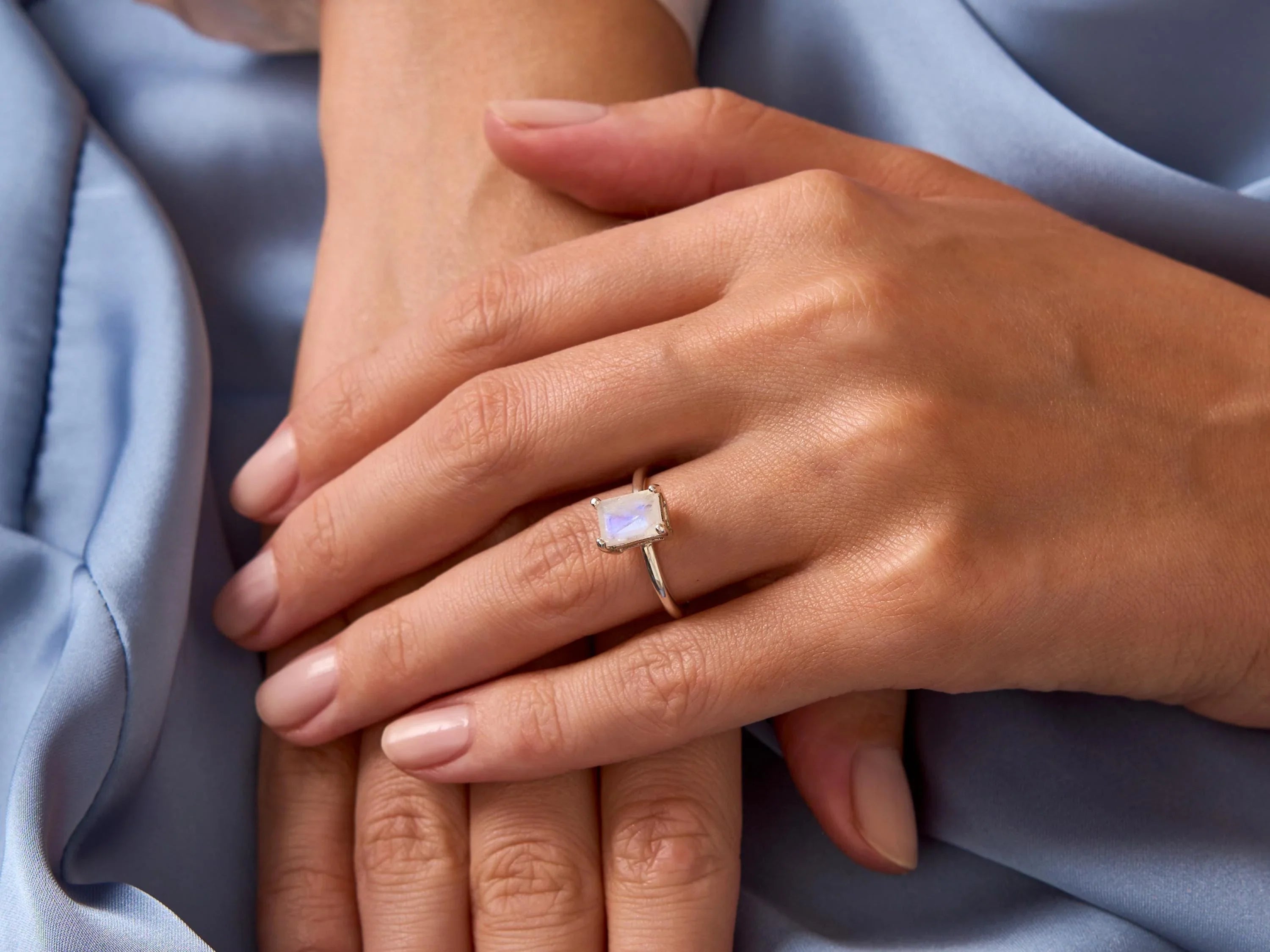 Moonstone Ring Emerald Cut,