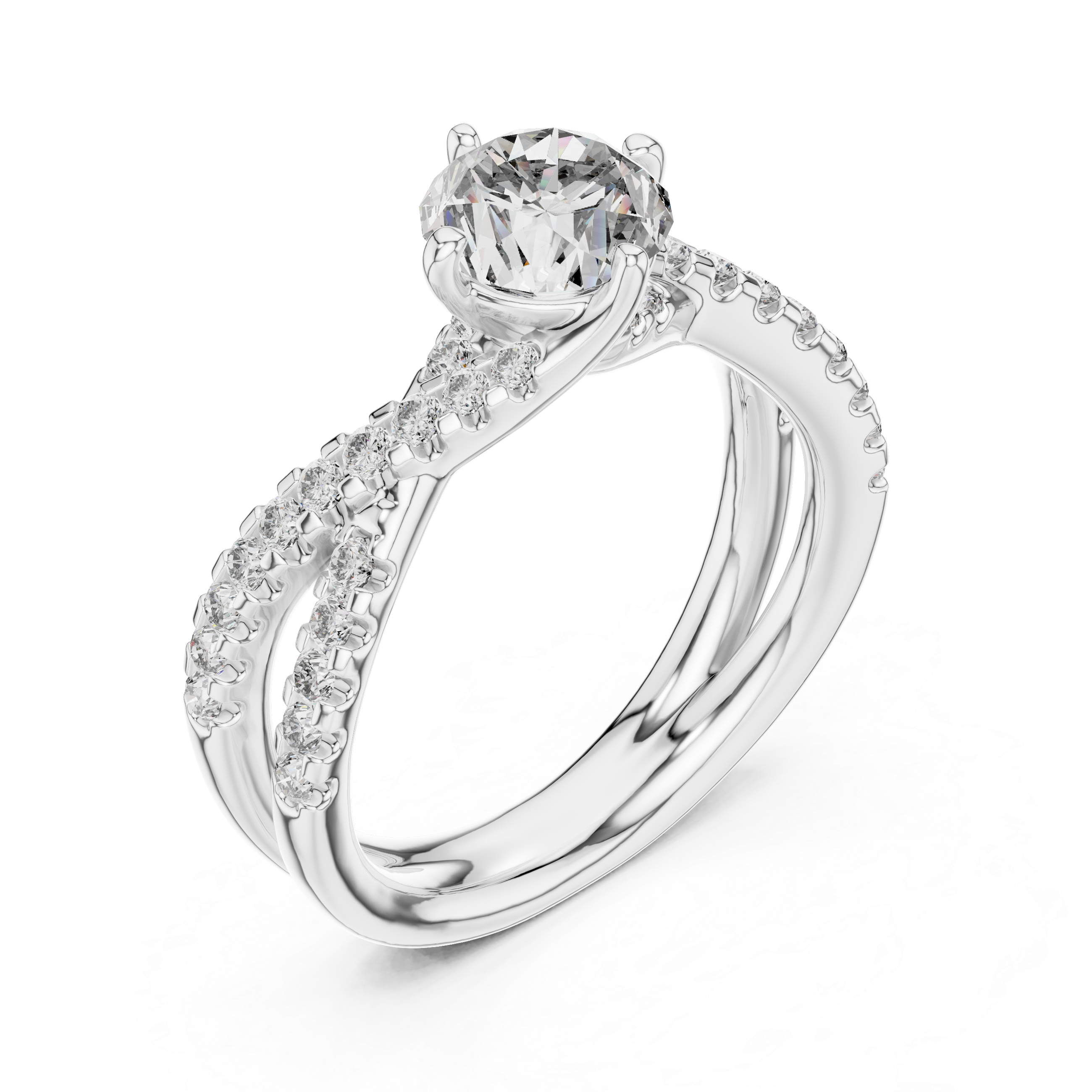 The Hasselt Ring - Round Cut Twisted Pavé Engagement Ring