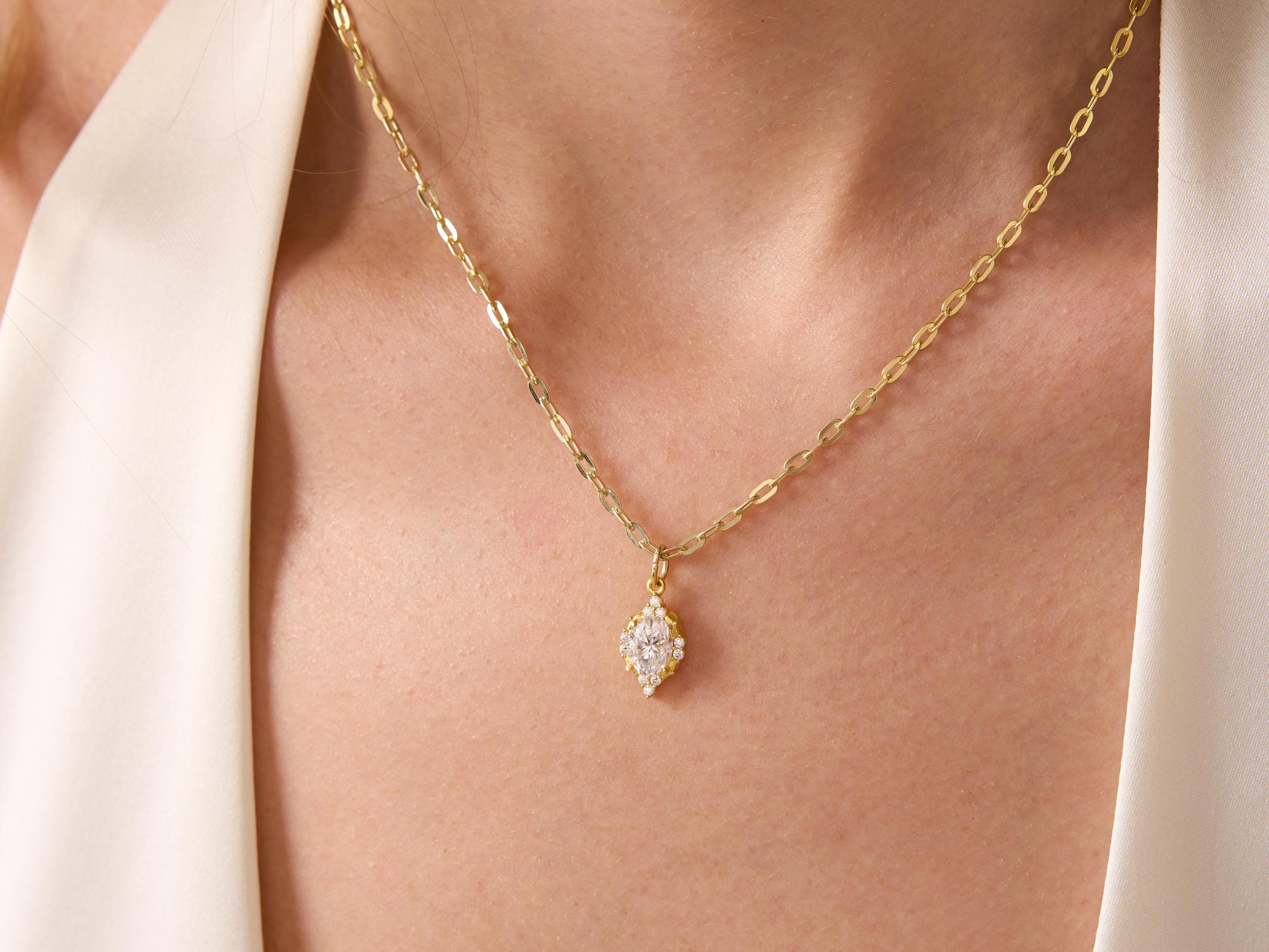 Moissanite Necklace Oval, 2 Carat Moissanite Pendant