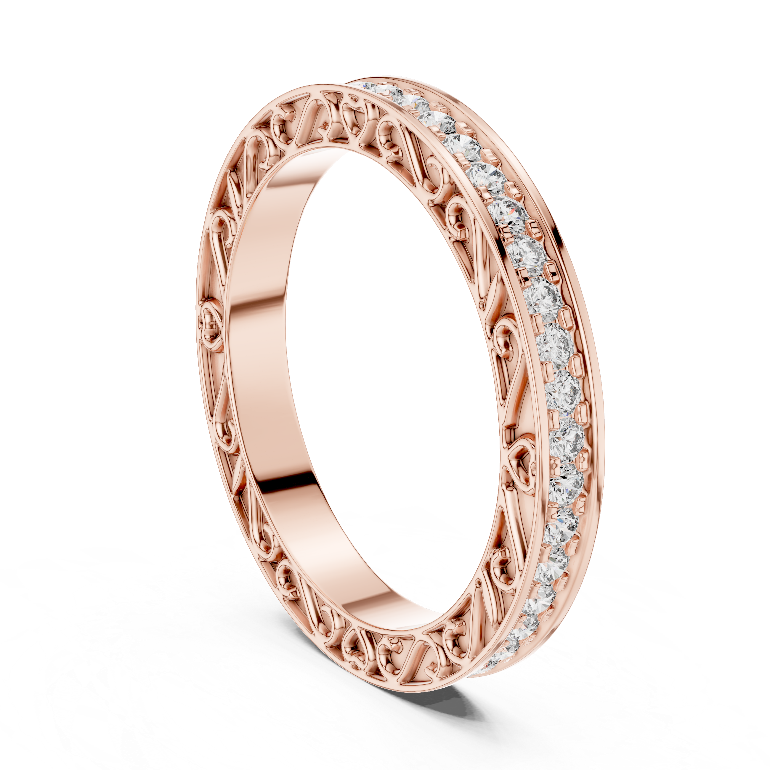 The Bauska Ring - Round Cut Micro-Prong Eternity Band with Vintage Filigree