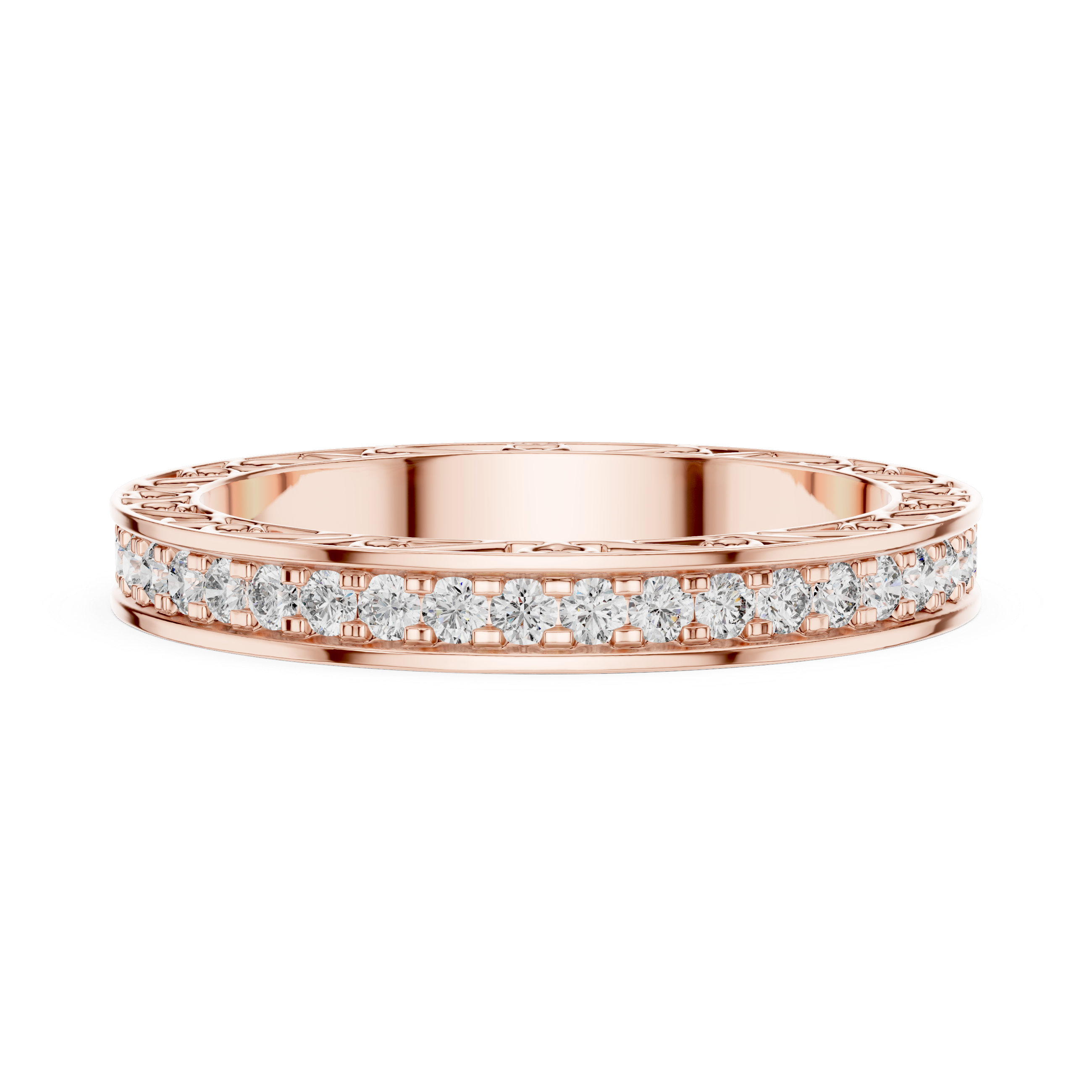 The Bauska Ring - Round Cut Micro-Prong Eternity Band with Vintage Filigree
