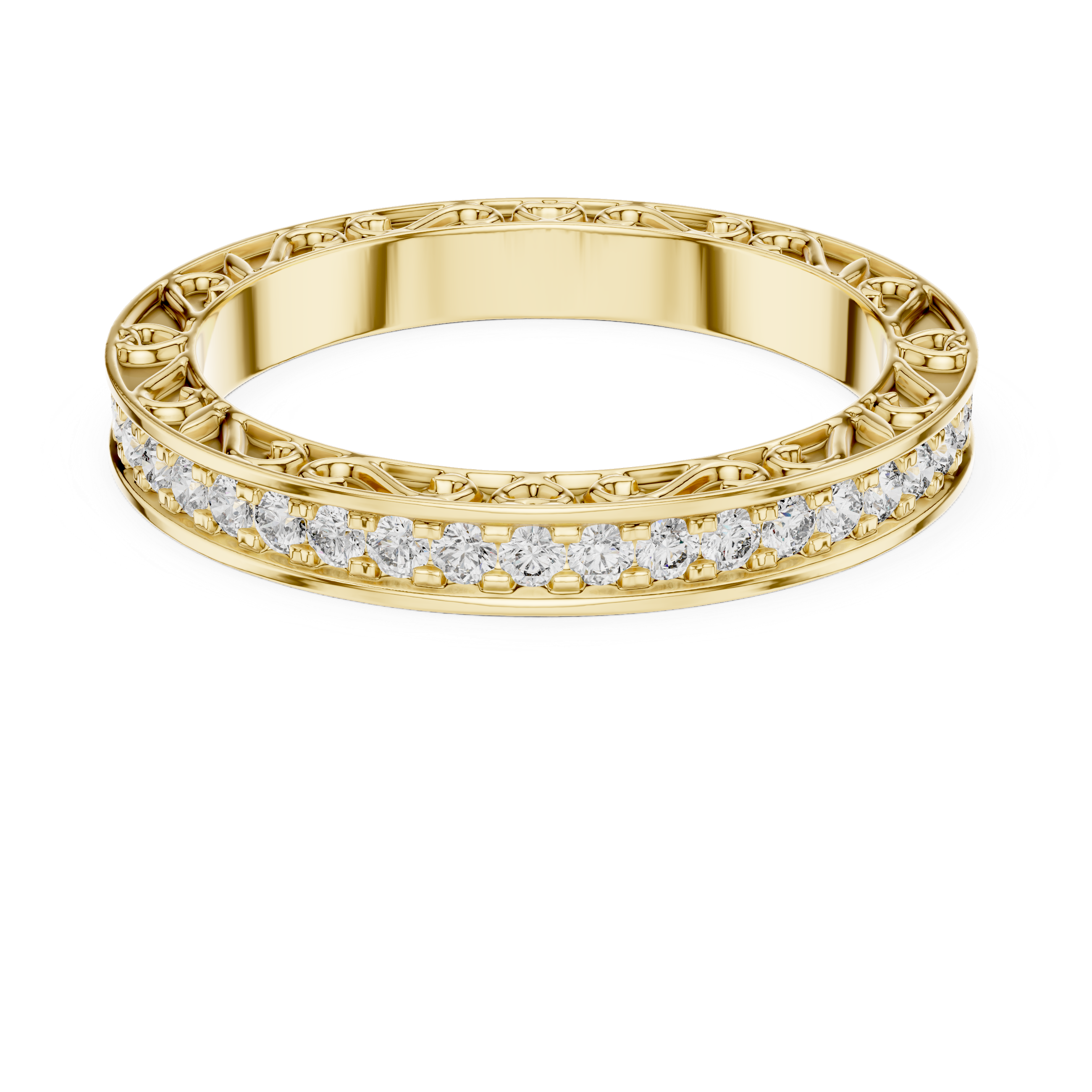 The Bauska Ring - Round Cut Micro-Prong Eternity Band with Vintage Filigree