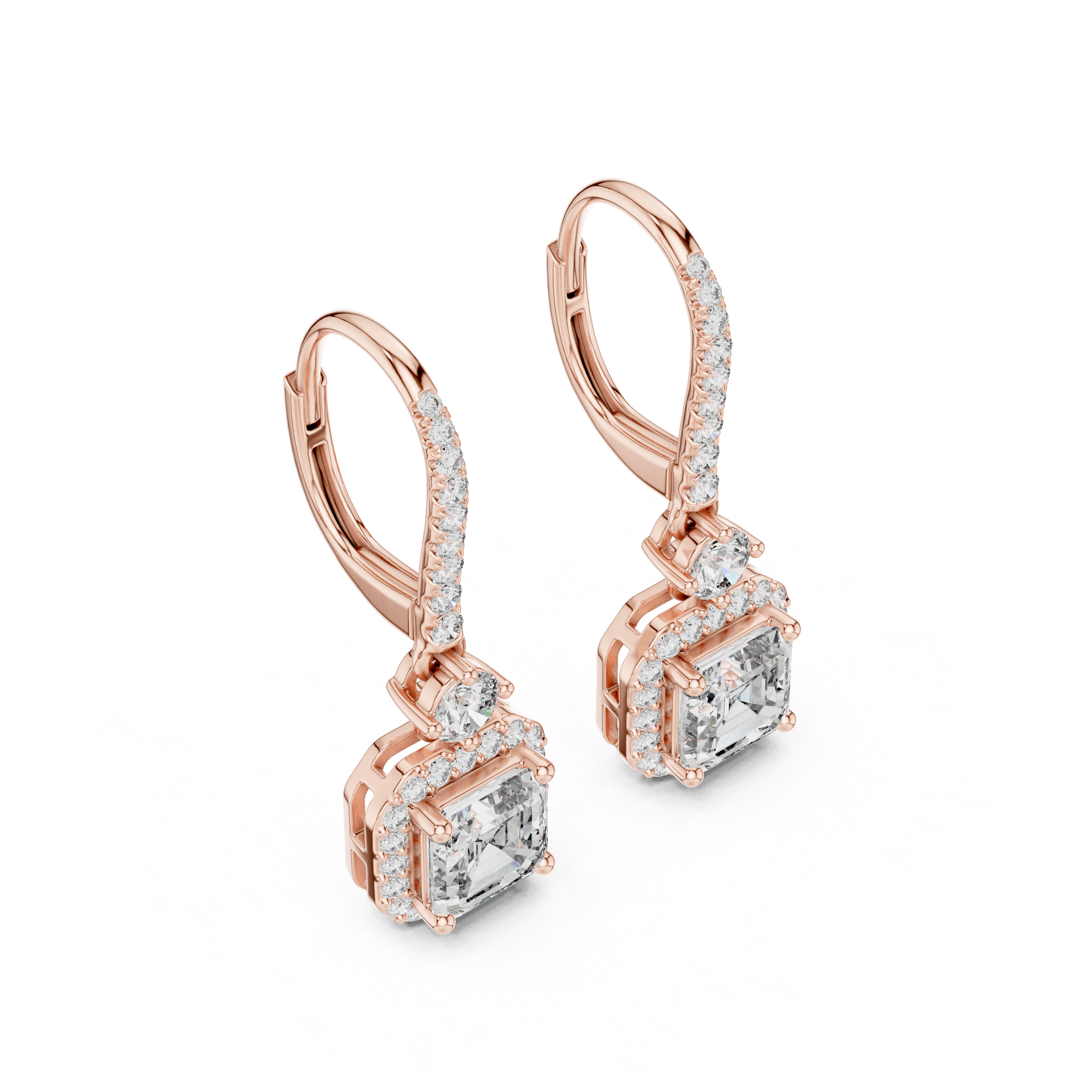 The Le Vésinet Earrings - Asscher Cut Halo Drop Earrings