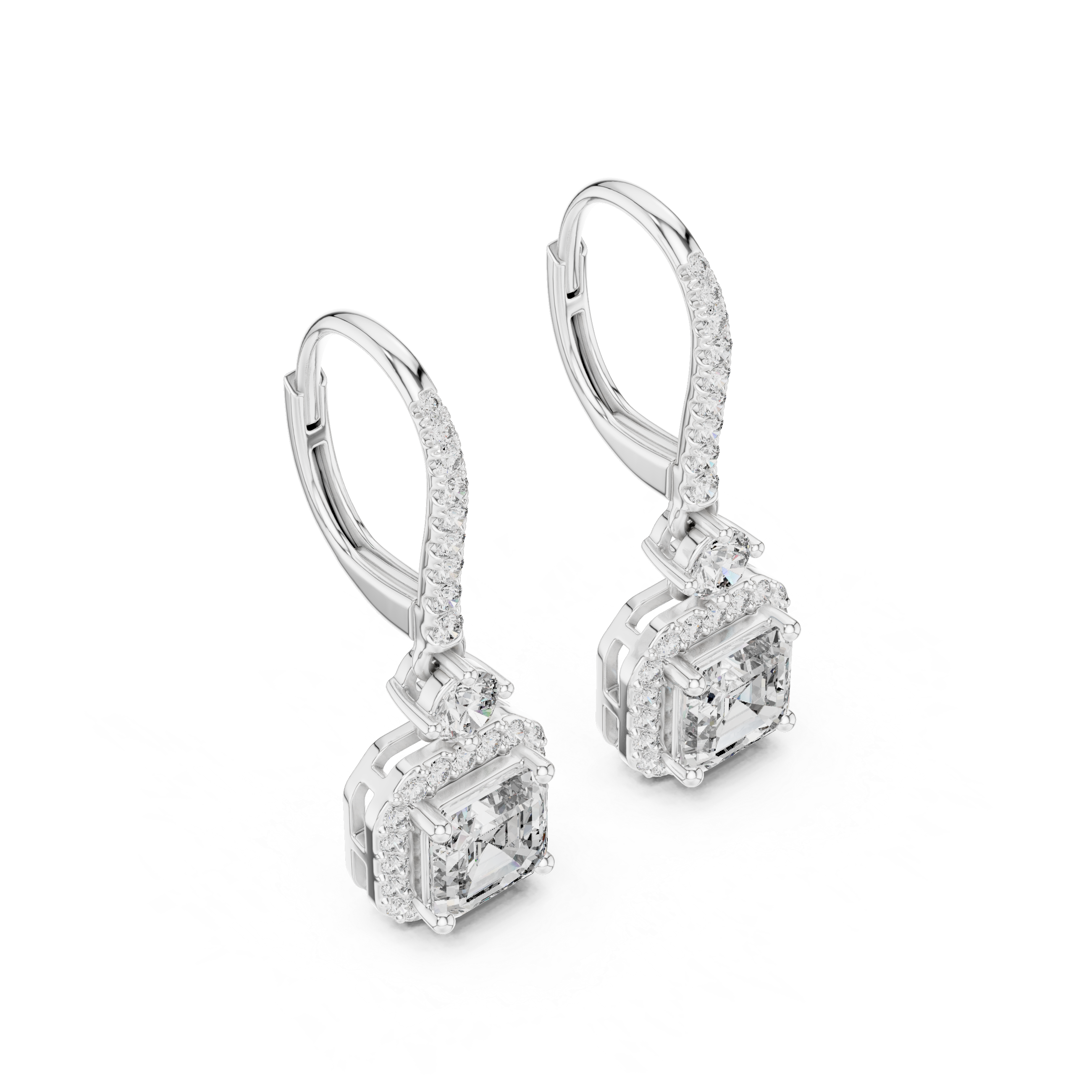 The Le Vésinet Earrings - Asscher Cut Halo Drop Earrings
