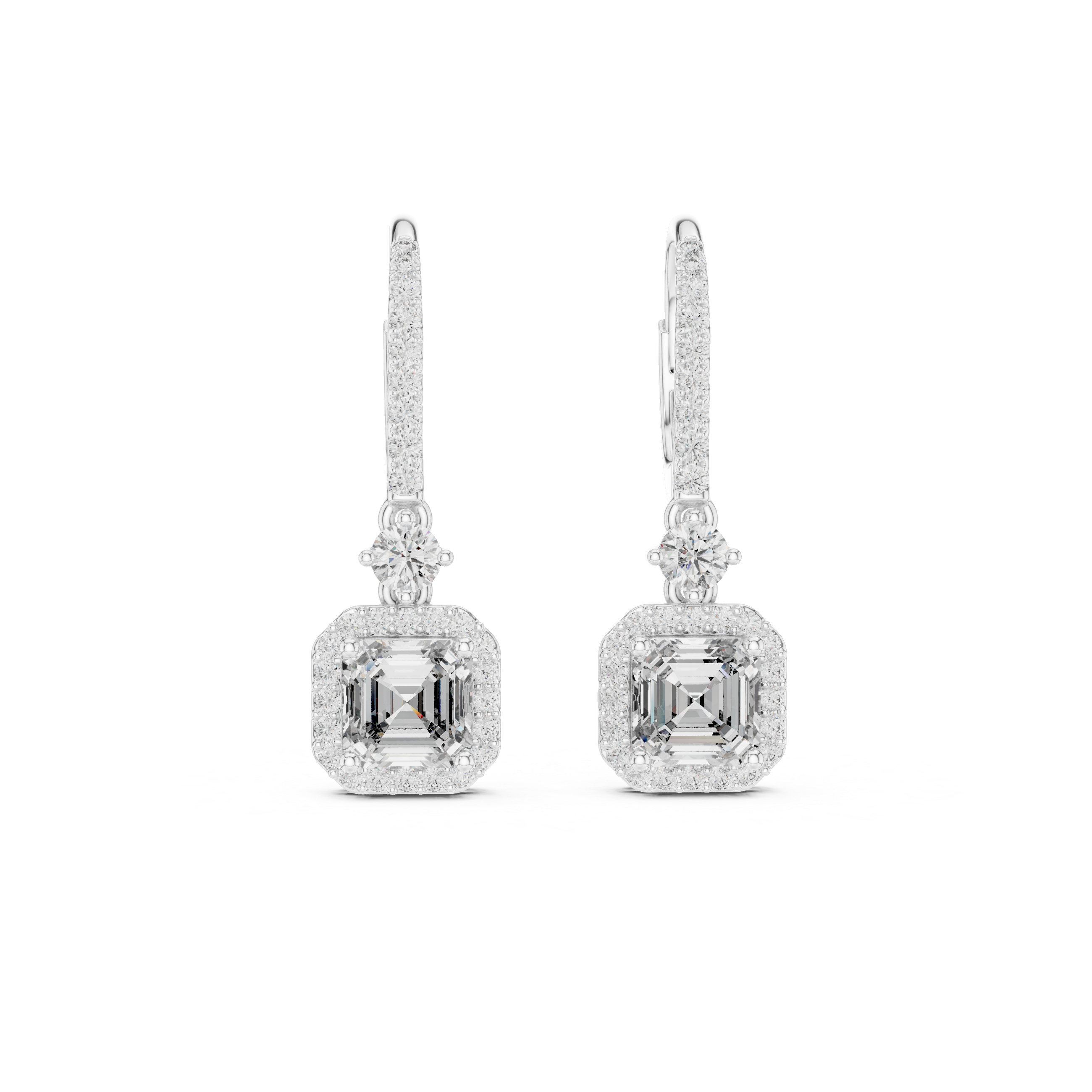 The Le Vésinet Earrings - Asscher Cut Halo Drop Earrings