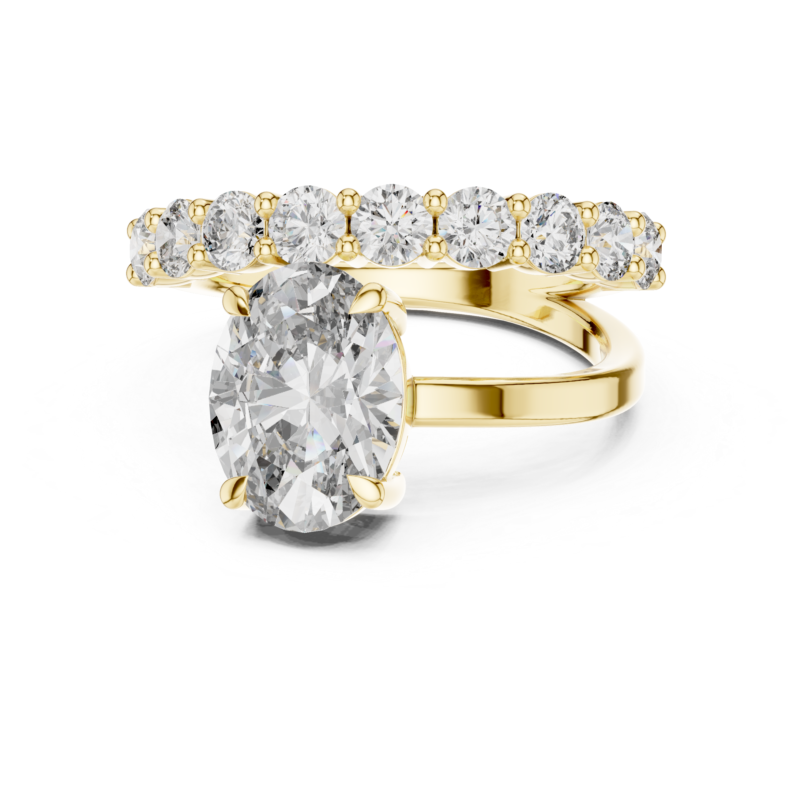 The Chambord Ring - East-West Oval Cut Solitaire with Bold Diamond Band