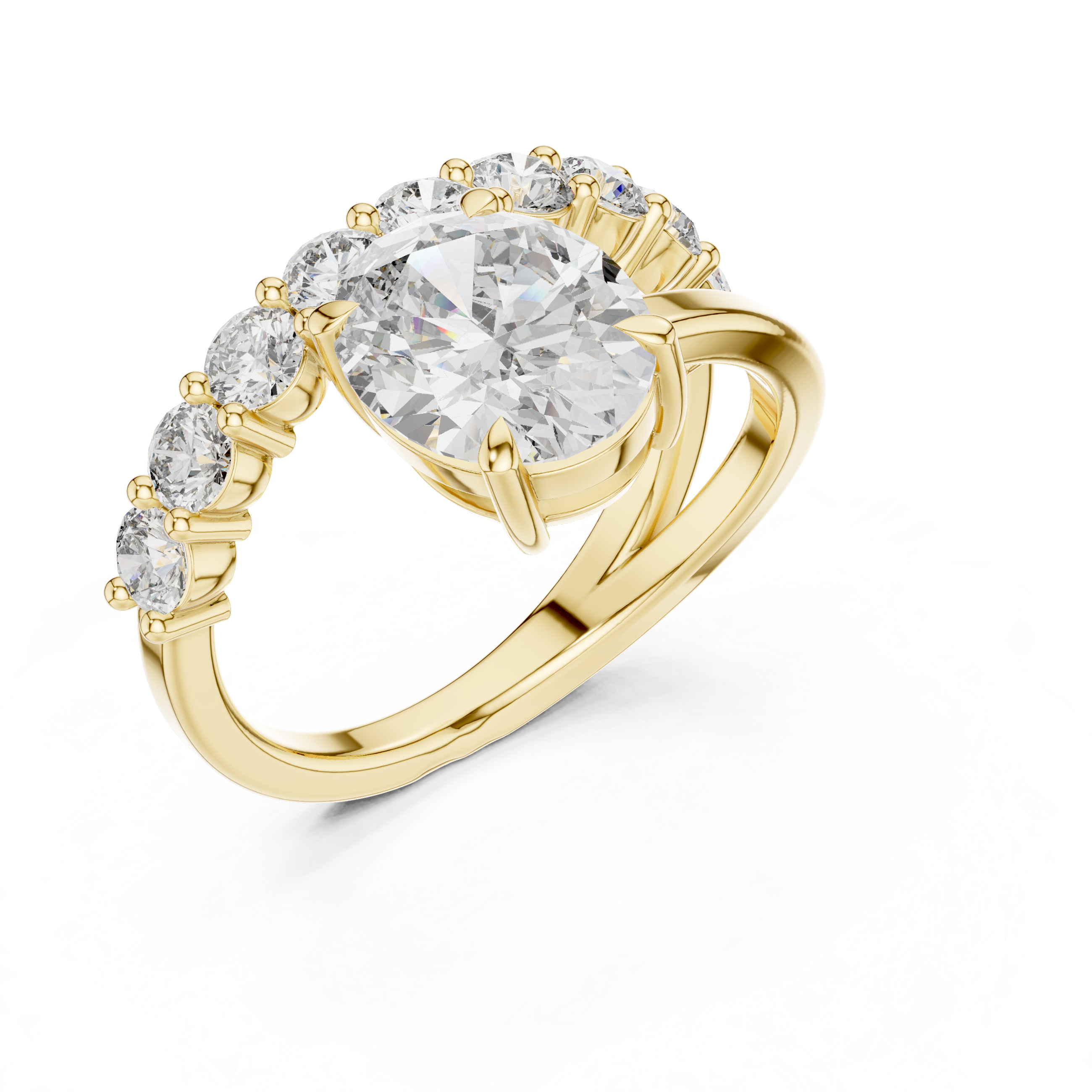 The Chambord Ring - East-West Oval Cut Solitaire with Bold Diamond Band