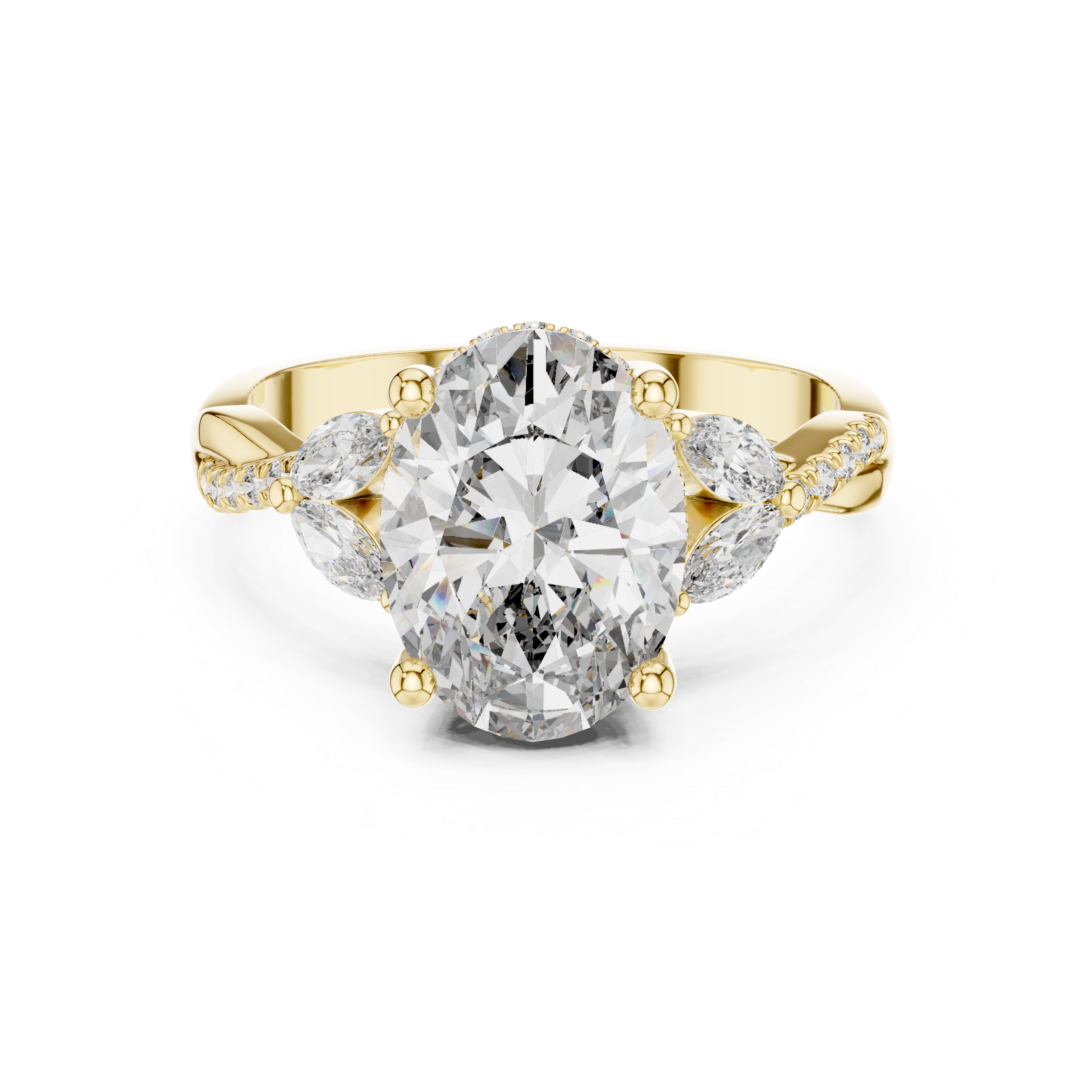 The Blois Ring - Oval Cut Solitaire with Marquise Diamond Shoulders