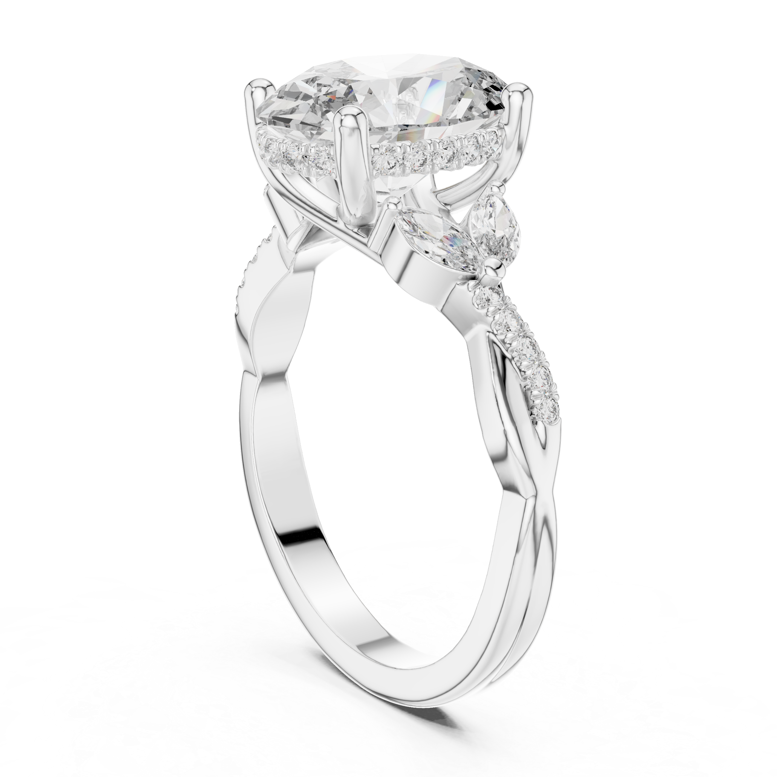 The Blois Ring - Oval Cut Solitaire with Marquise Diamond Shoulders