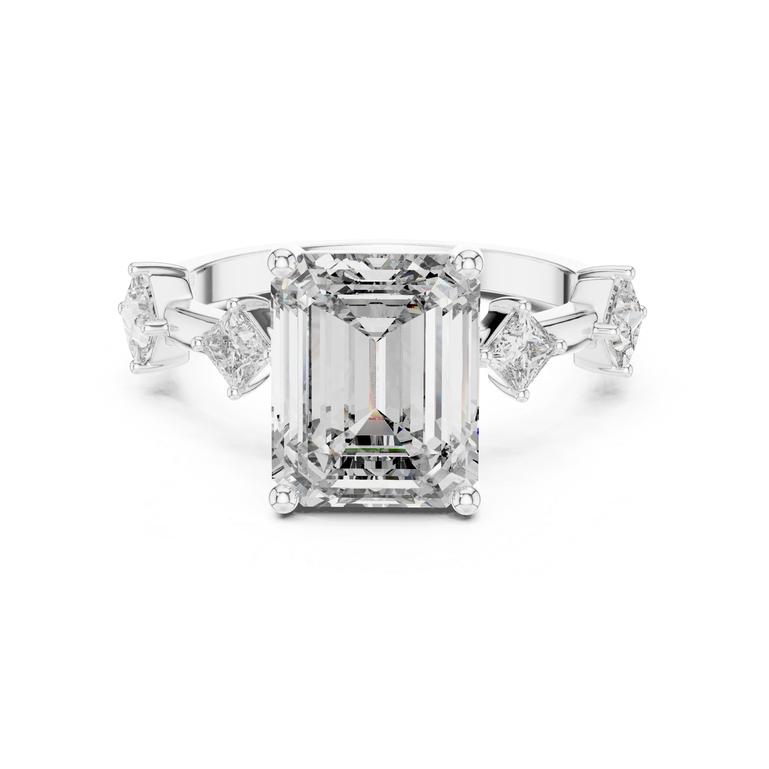 The Chenonceaux Ring - Emerald Cut Gemstone Ring with Princess Accents