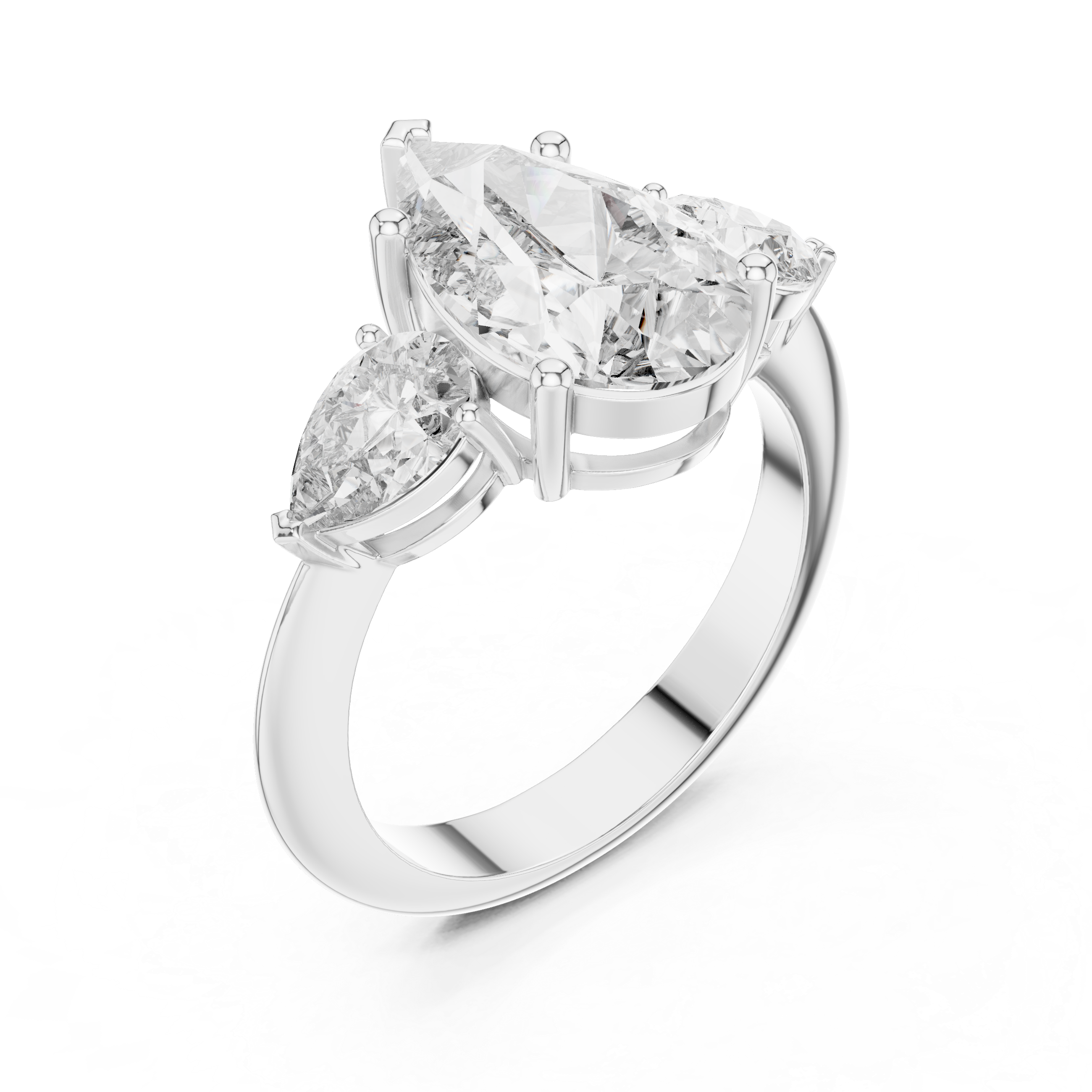 The Windsor Ring - 4 Carat Pear Cut Diamond Trilogy Ring