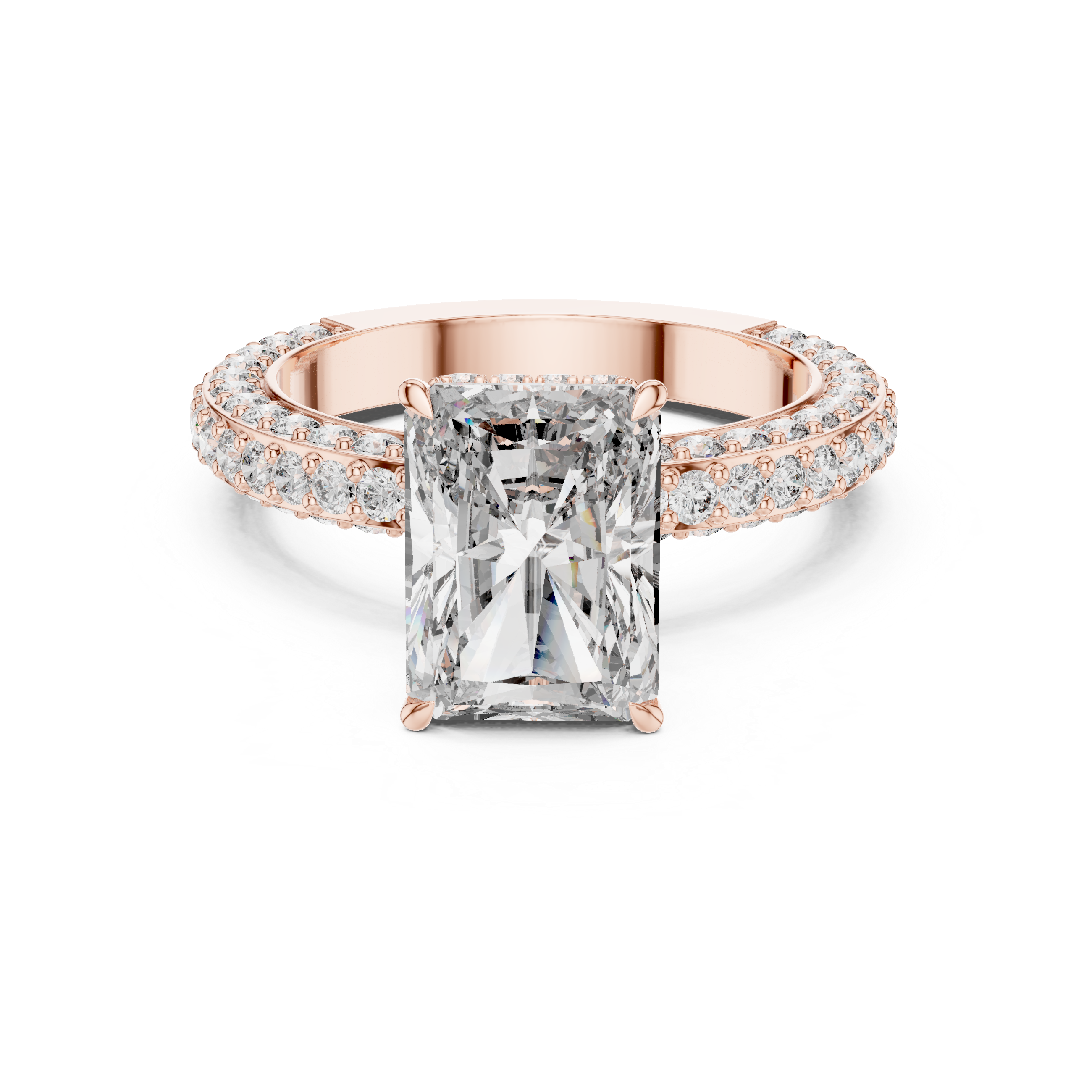 The Cobham Ring - Radiant Cut Solitaire with Diamond Encrusted Band & Hidden Halo
