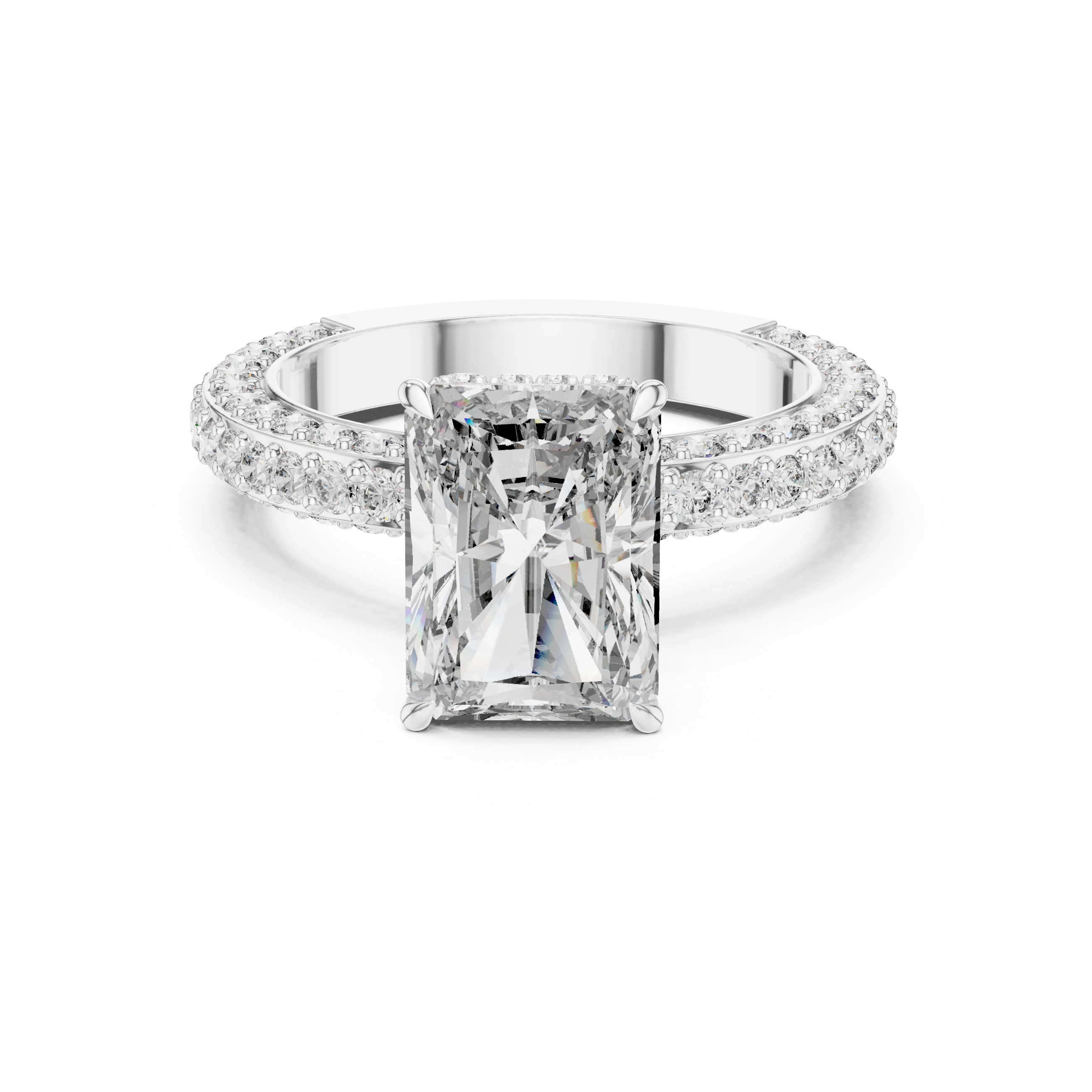 The Cobham Ring - Radiant Cut Solitaire with Diamond Encrusted Band & Hidden Halo