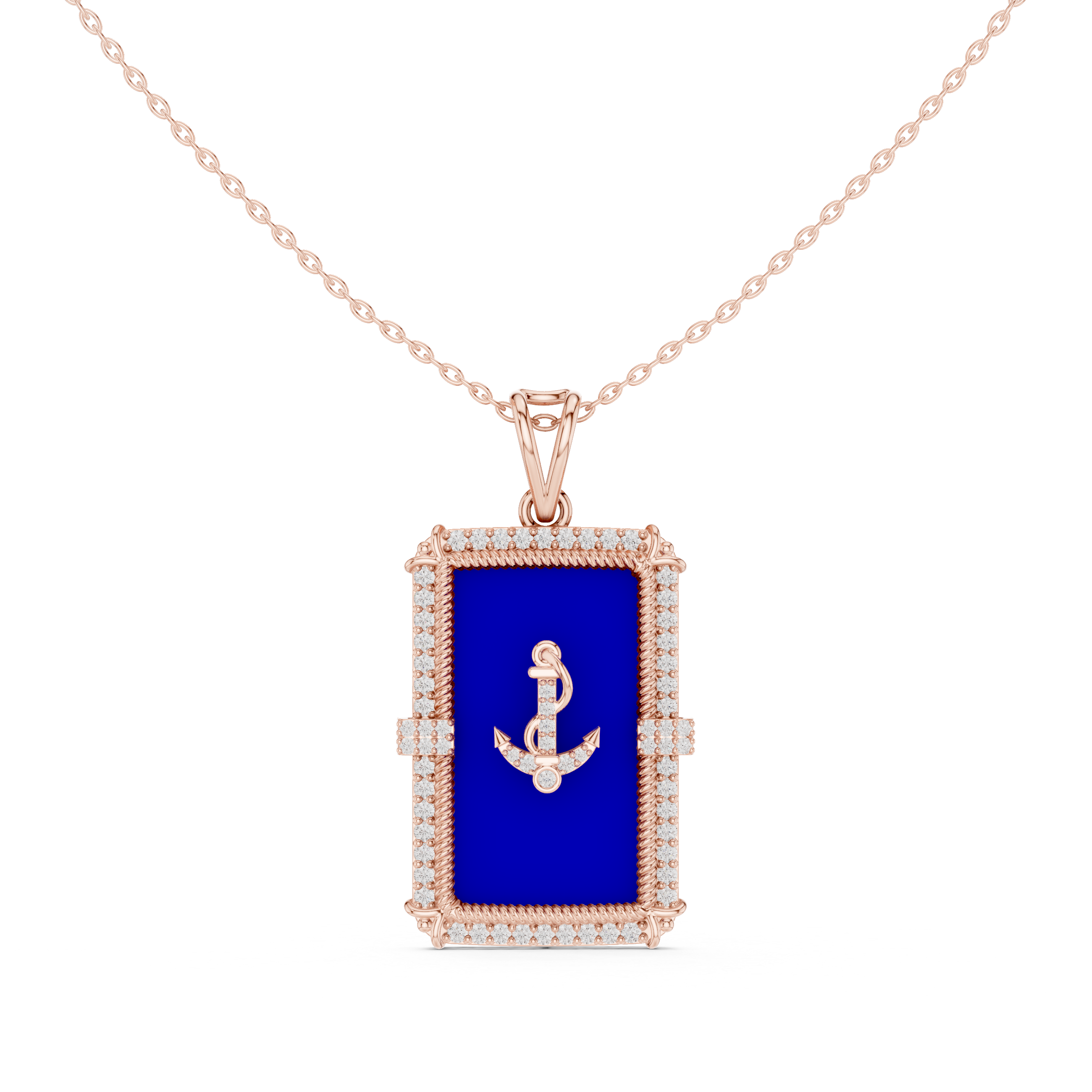 Muur Atelier Solid Gold Diamond Anchor Medallion & Navy Enamel Charm