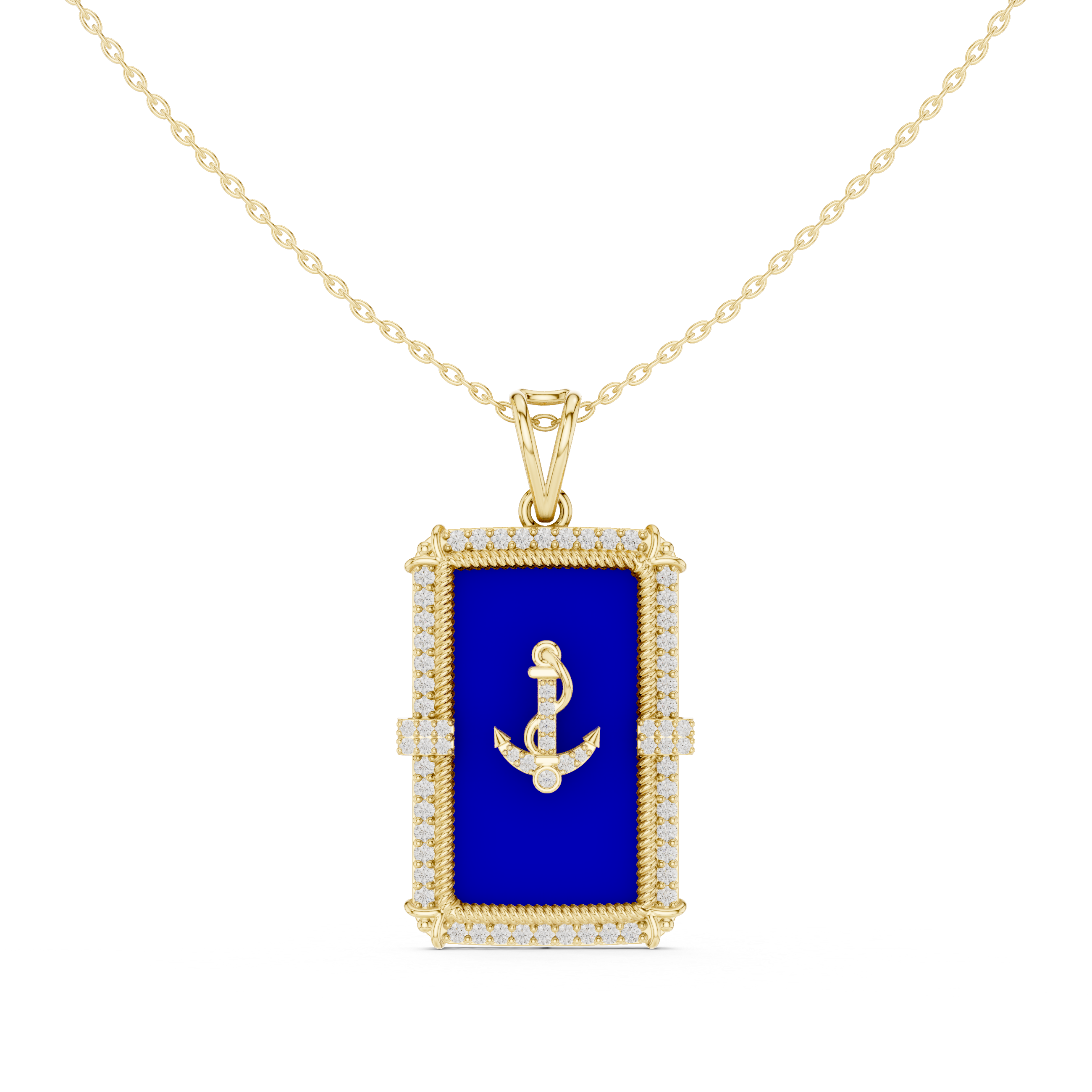 Muur Atelier Solid Gold Diamond Anchor Medallion & Navy Enamel Charm