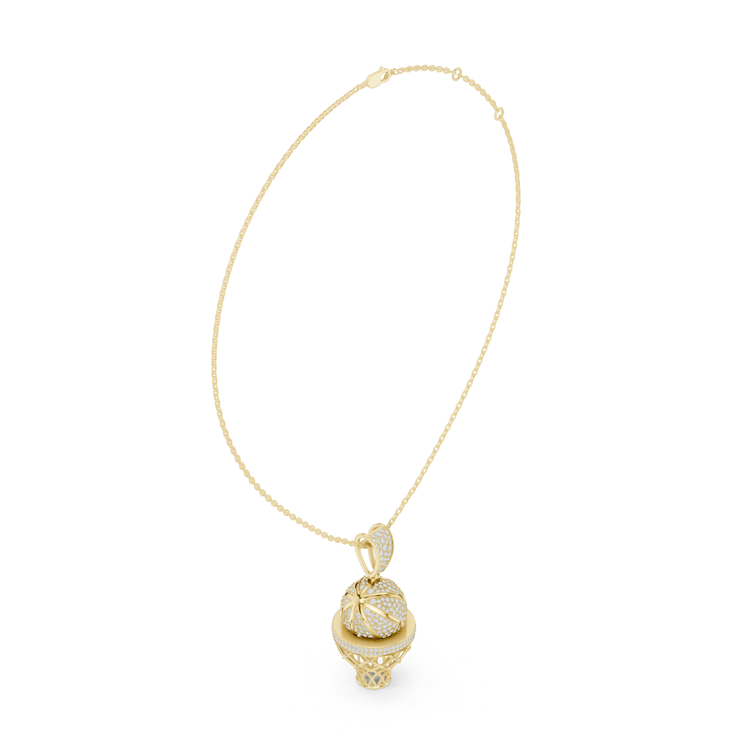 Muur Atelier Solid Gold Pave Diamond Basketball & Net Charm