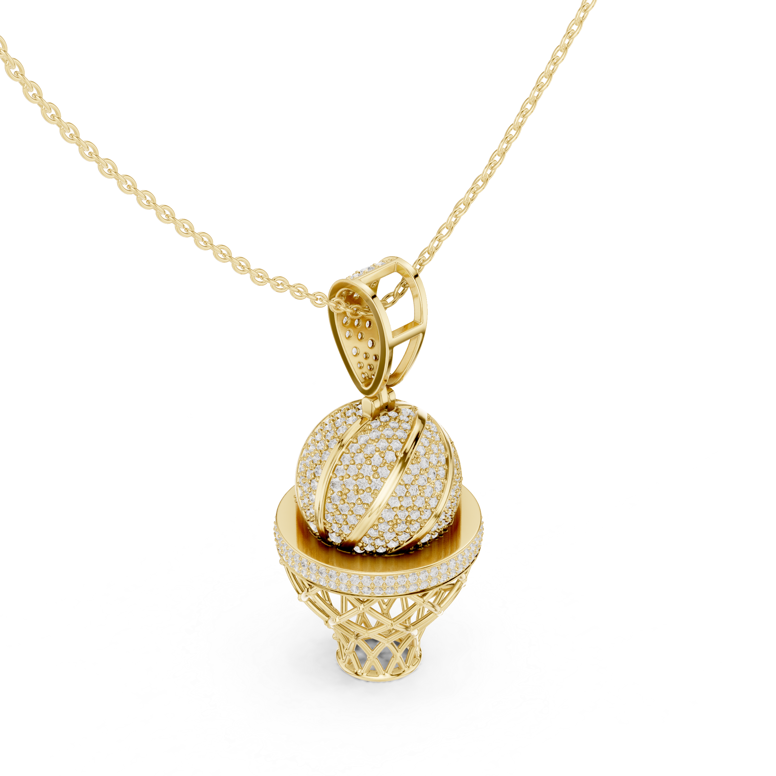 Muur Atelier Solid Gold Pave Diamond Basketball & Net Charm