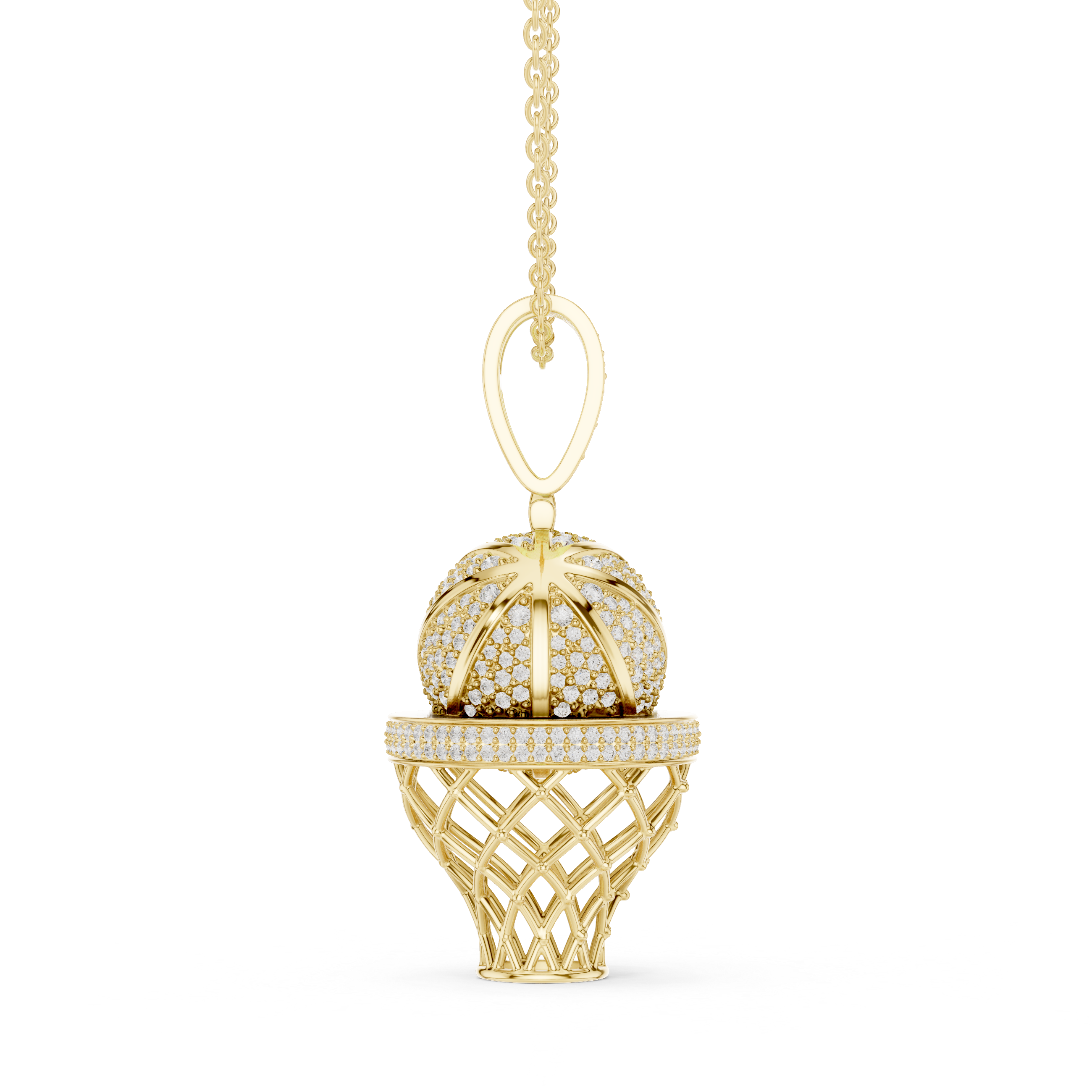 Muur Atelier Solid Gold Pave Diamond Basketball & Net Charm