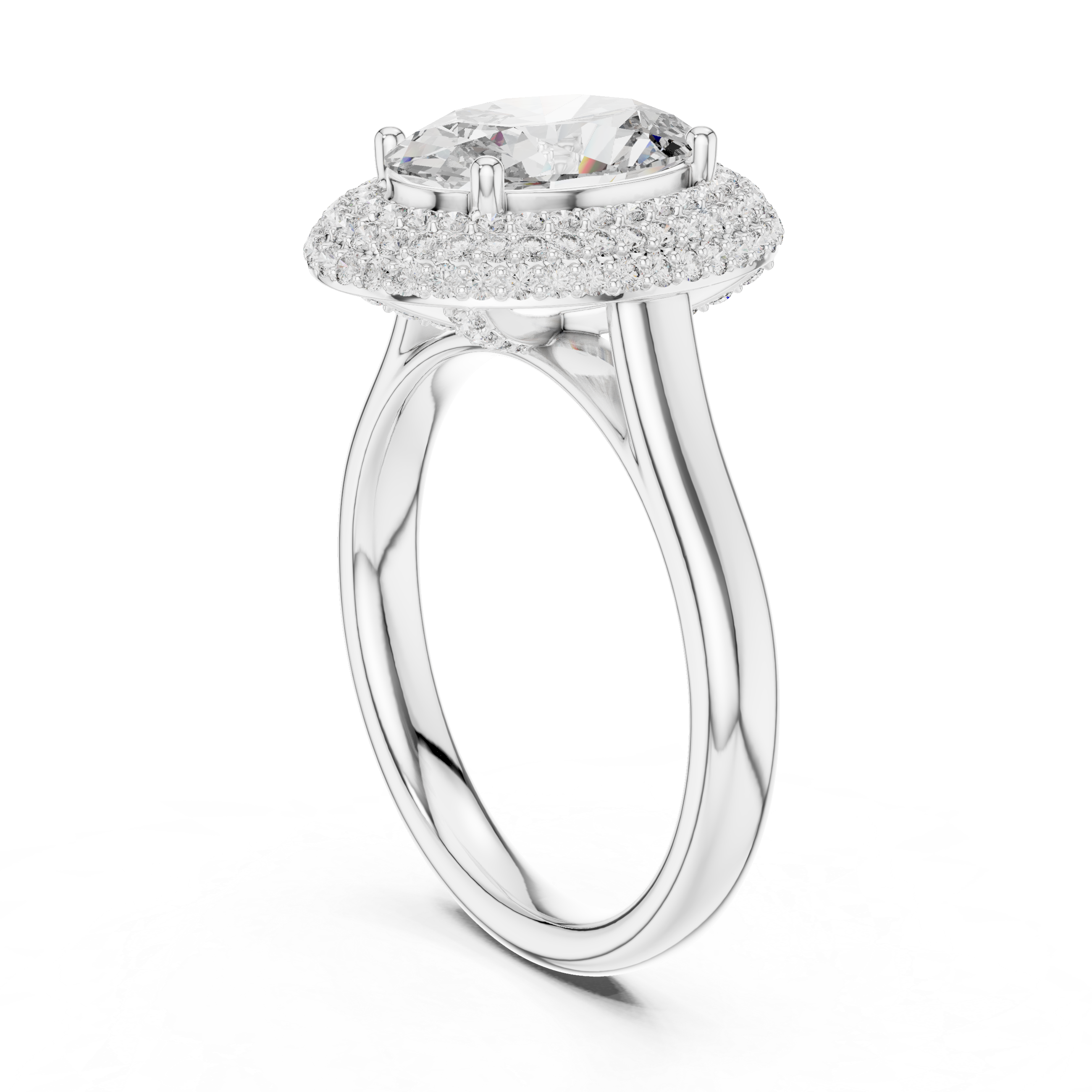 The Como Ring - Oval Cut Solitaire with Domed Pavé Halo