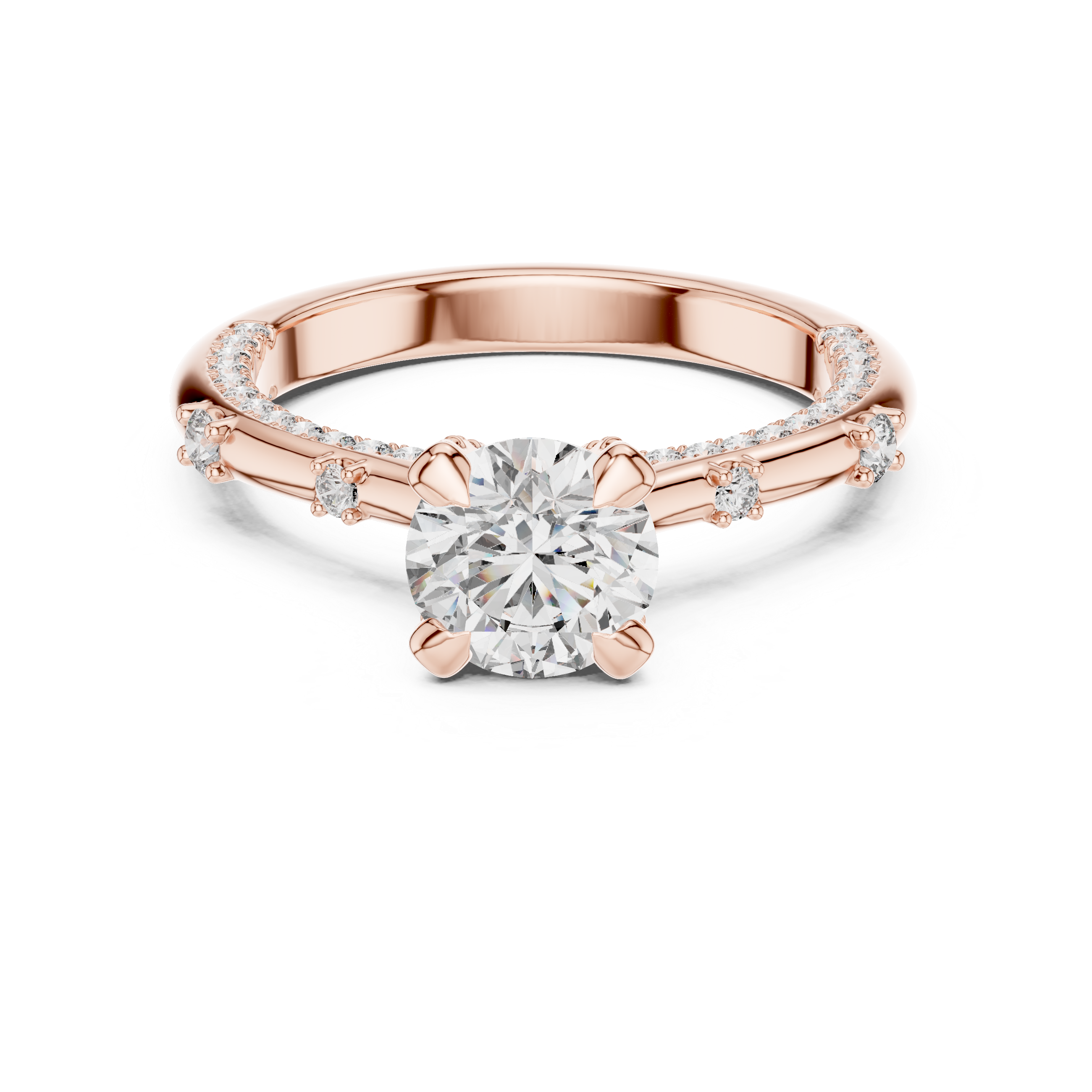 The Menaggio Ring - Round Brilliant Solitaire with Diamond Pavé Shank
