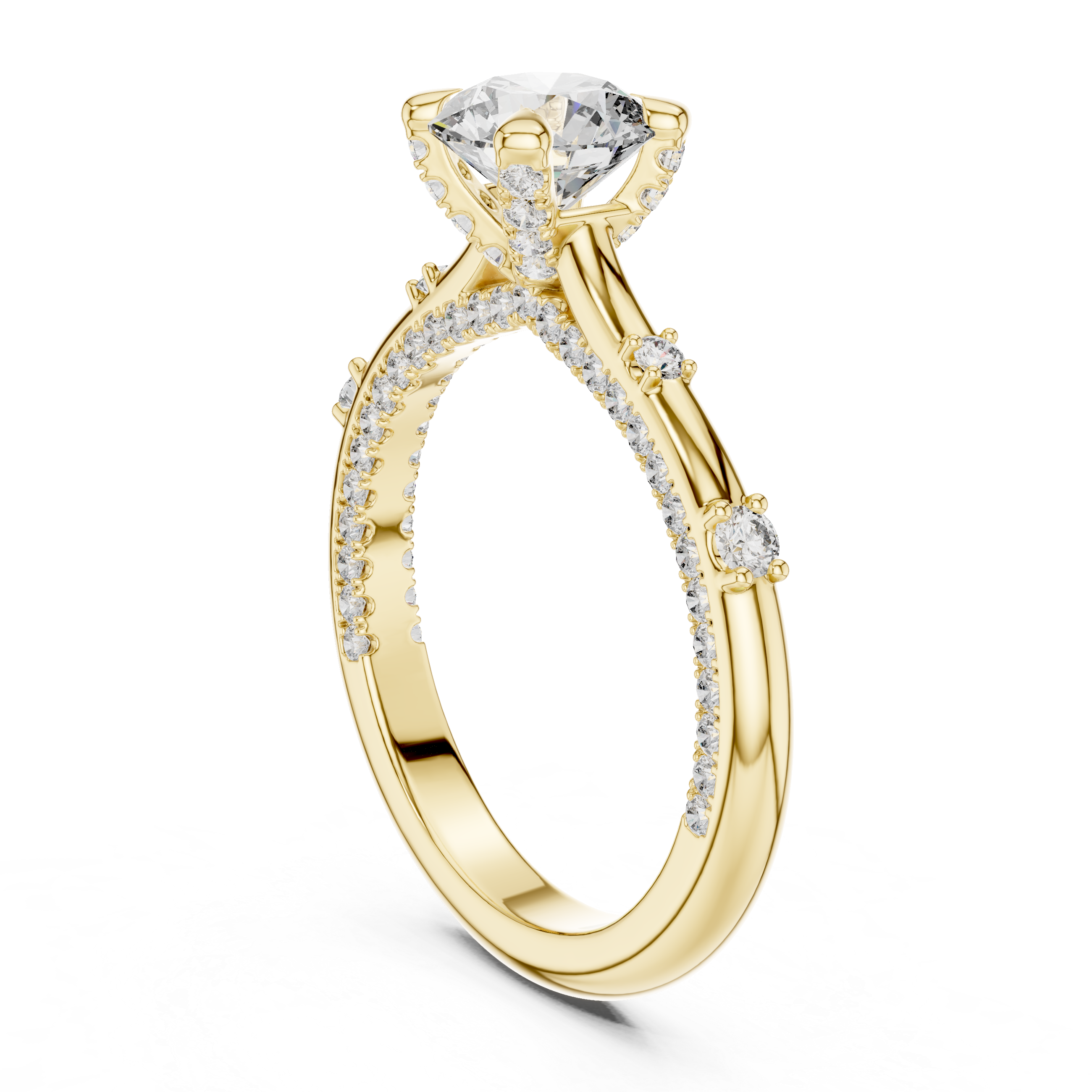 The Menaggio Ring - Round Brilliant Solitaire with Diamond Pavé Shank
