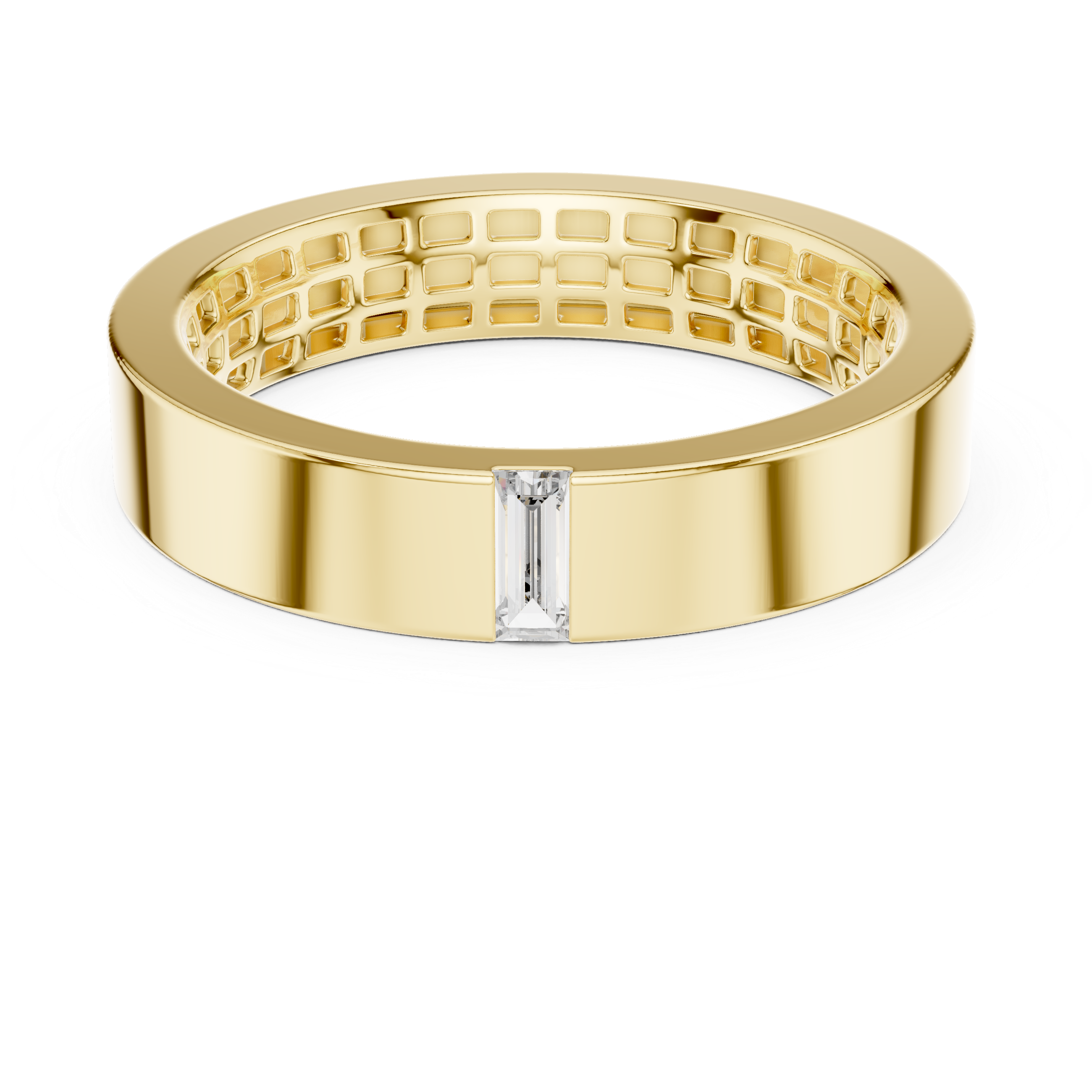 The Stresa Ring - Flat Band with Flush Set Baguette Diamond