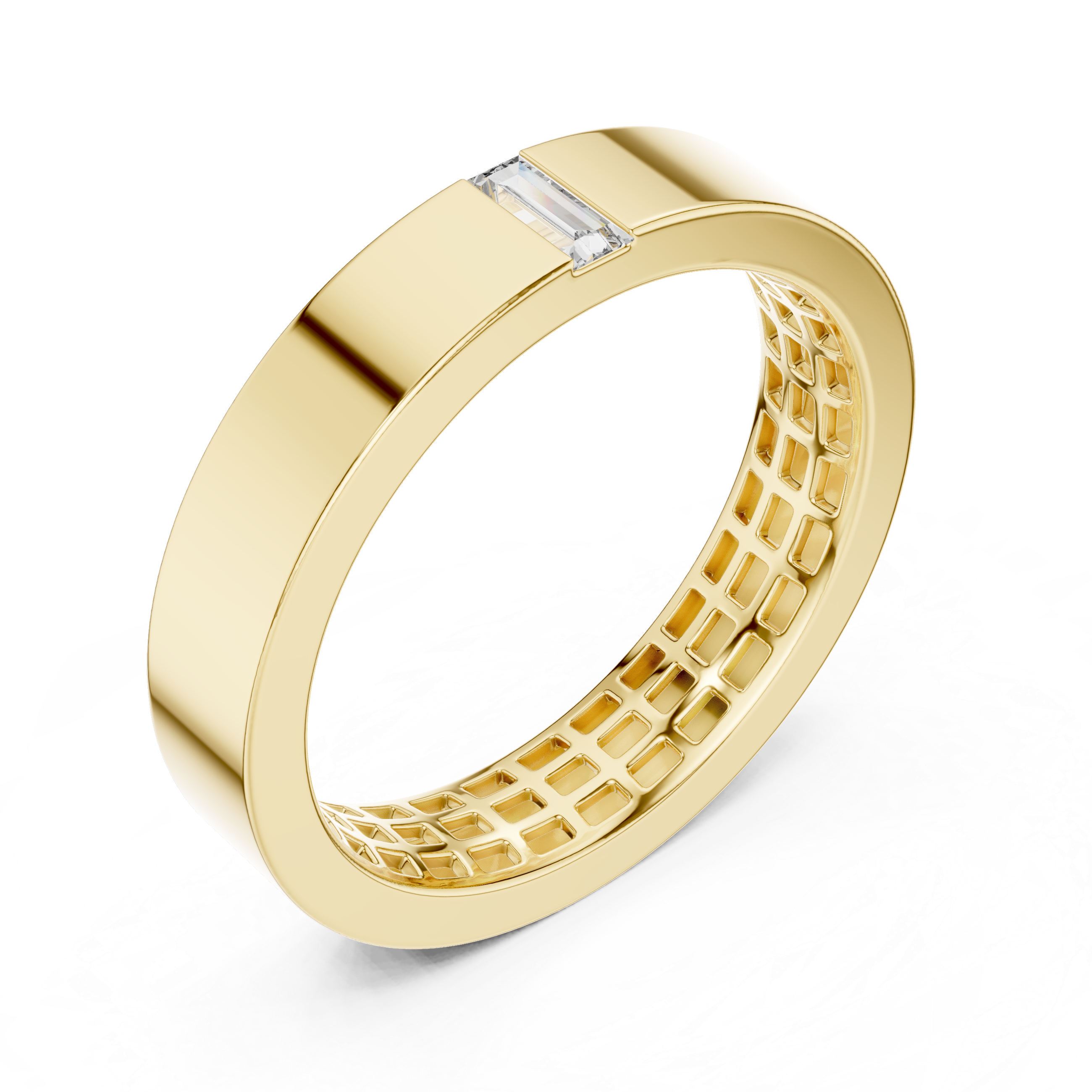 The Stresa Ring - Flat Band with Flush Set Baguette Diamond
