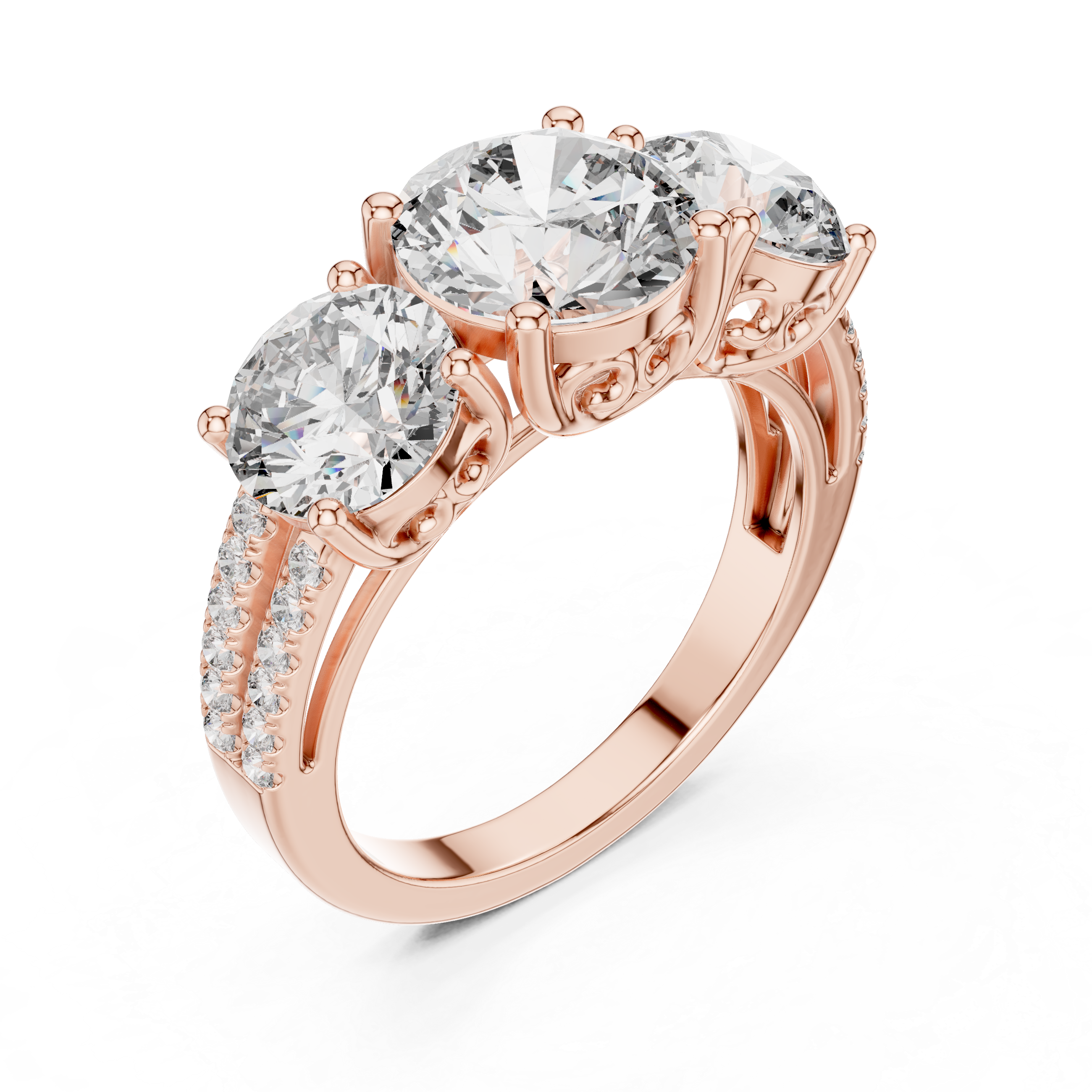The Frascati Ring - Round Diamond Trilogy Ring with Trellis Gallery