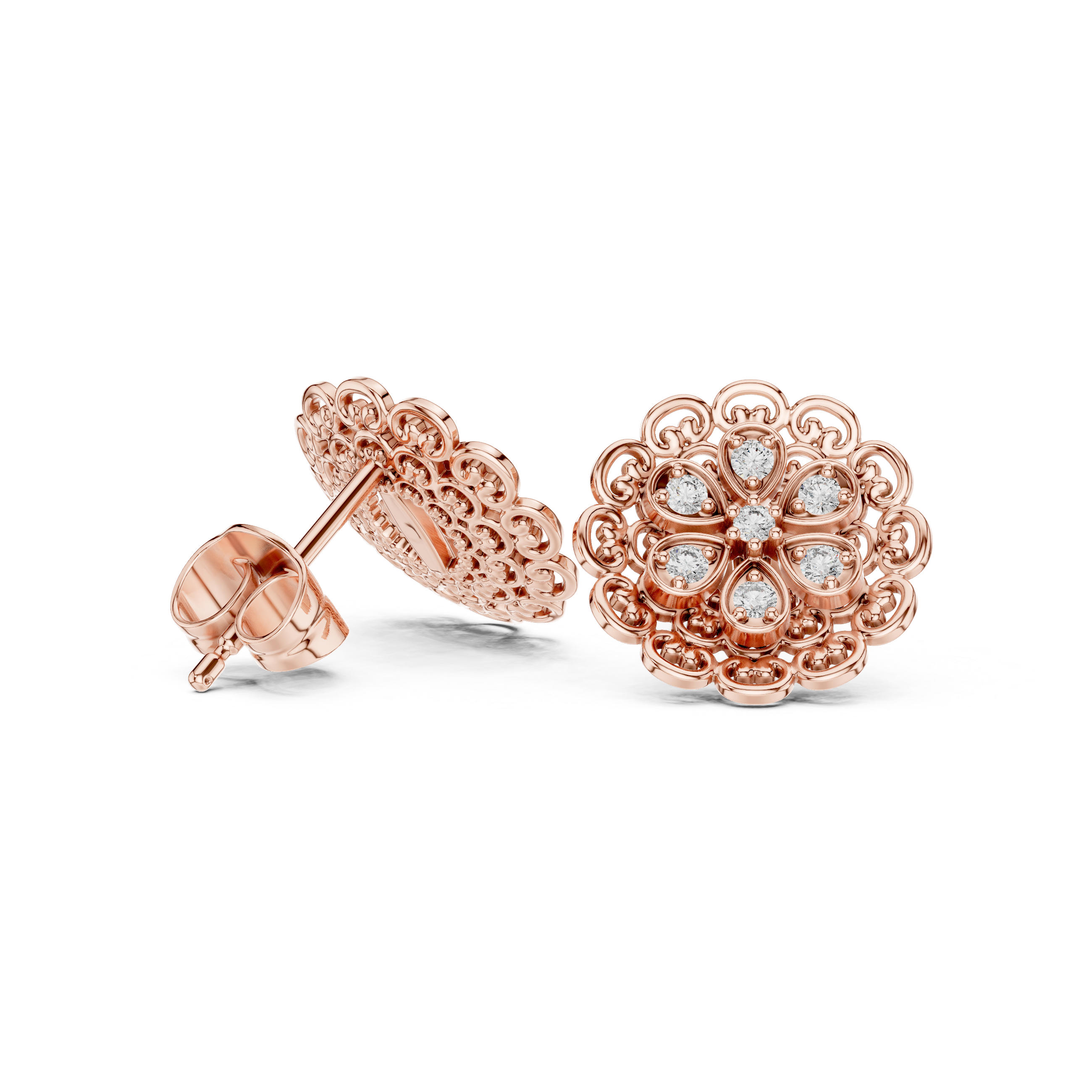 The Beaconsfield Earring - Floral Pave-Set Heirloom Studs