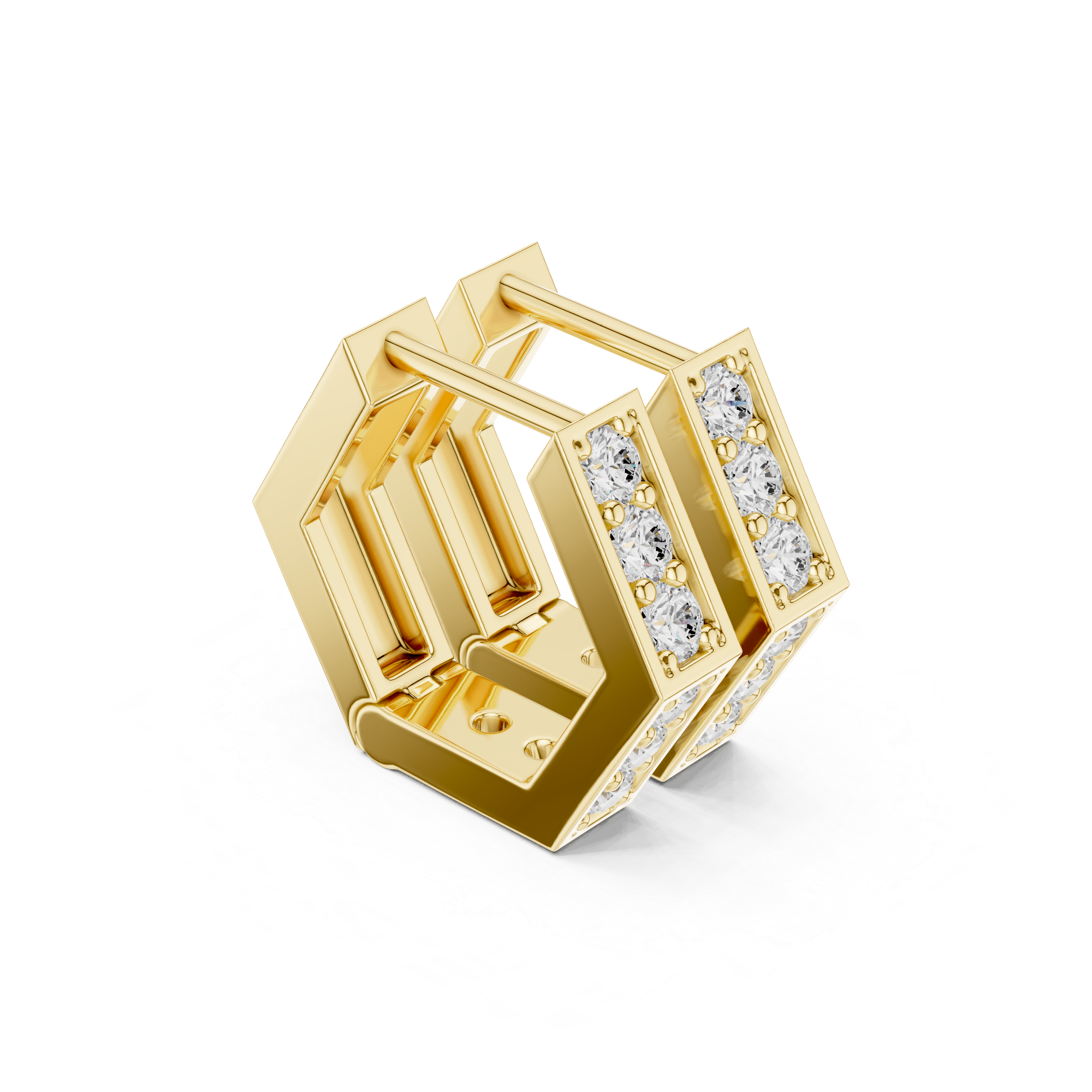 Muur Atelier Solid Gold Diamond Hexagon Huggie Hoops