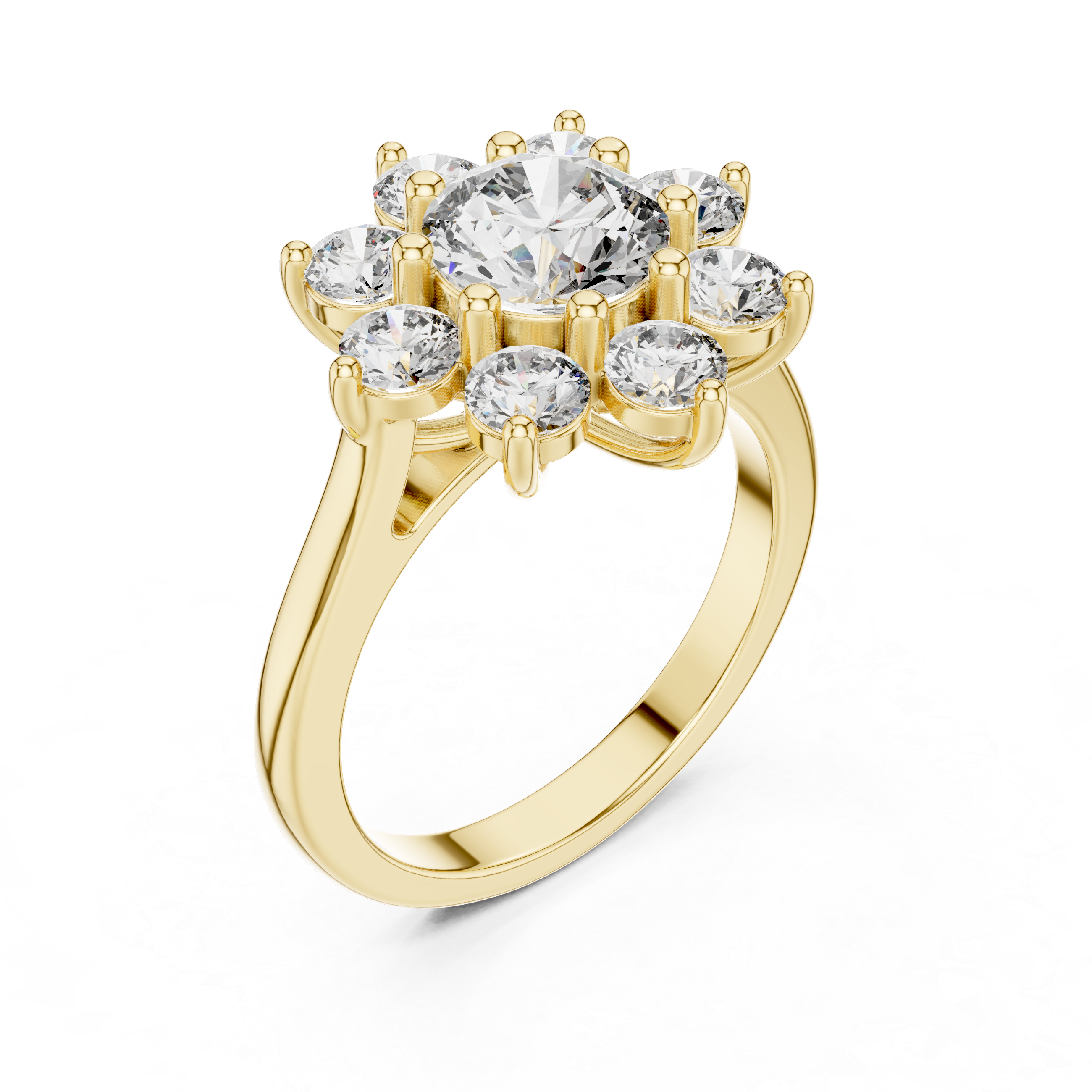 The Palanga Ring - Round Cut Floral Sunburst Halo Engagement Ring