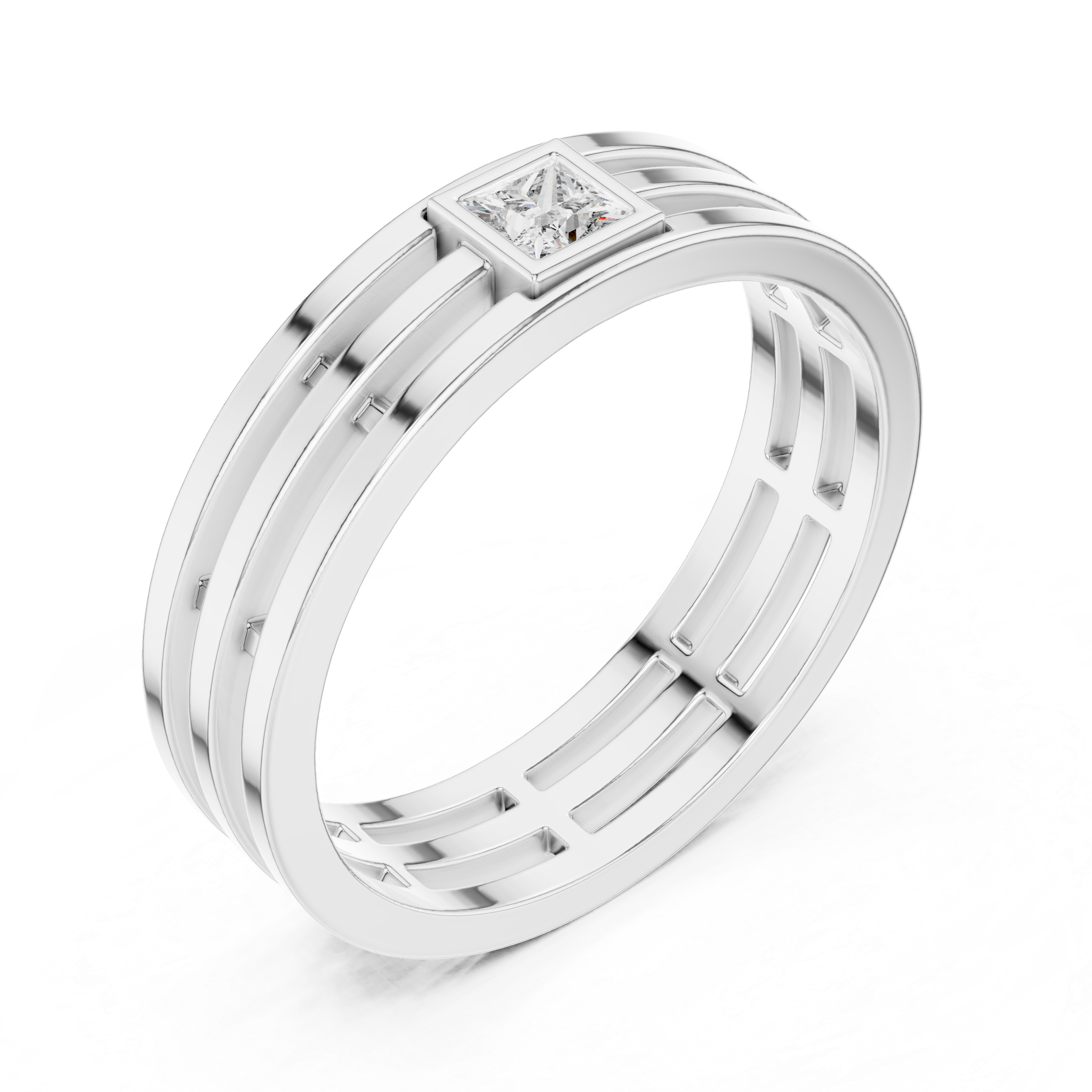 The Jonava Ring - Princess Cut Bezel Set Industrial Band