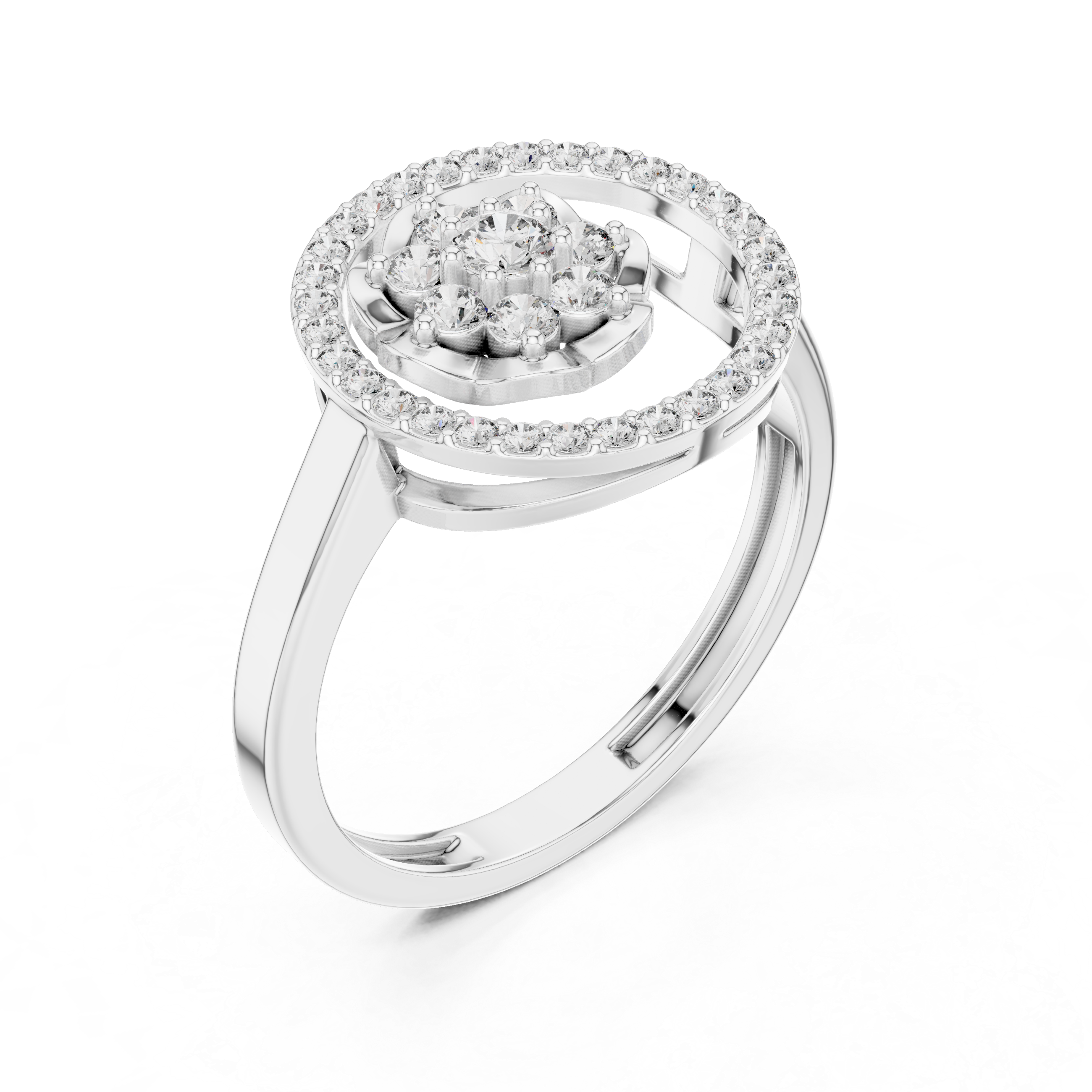 The Pori Ring - Round Cut Floating Floral Orbit Diamond Ring