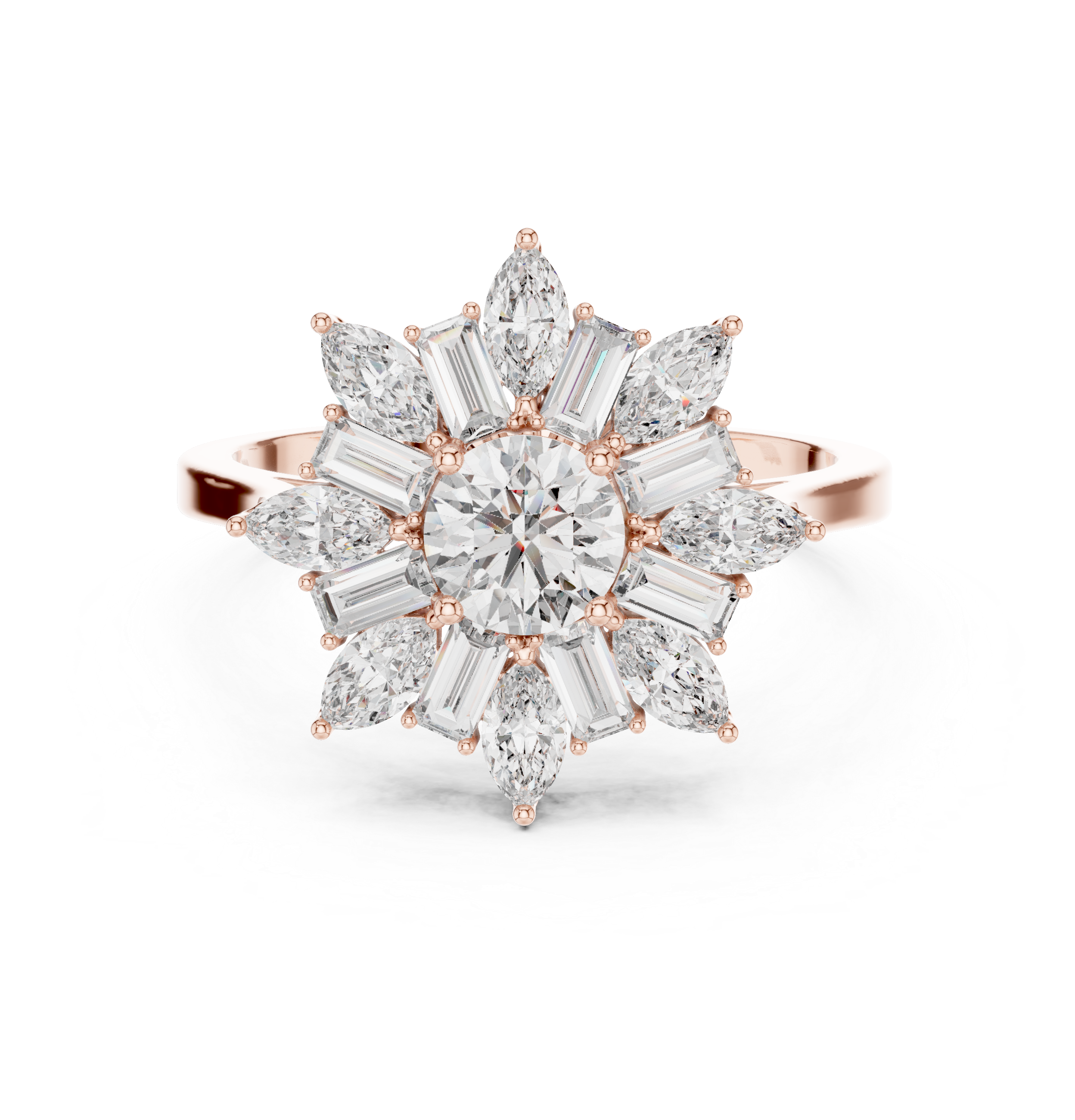 The Kuressaare Ring - Round, Marquise & Baguette Starburst Halo Ring