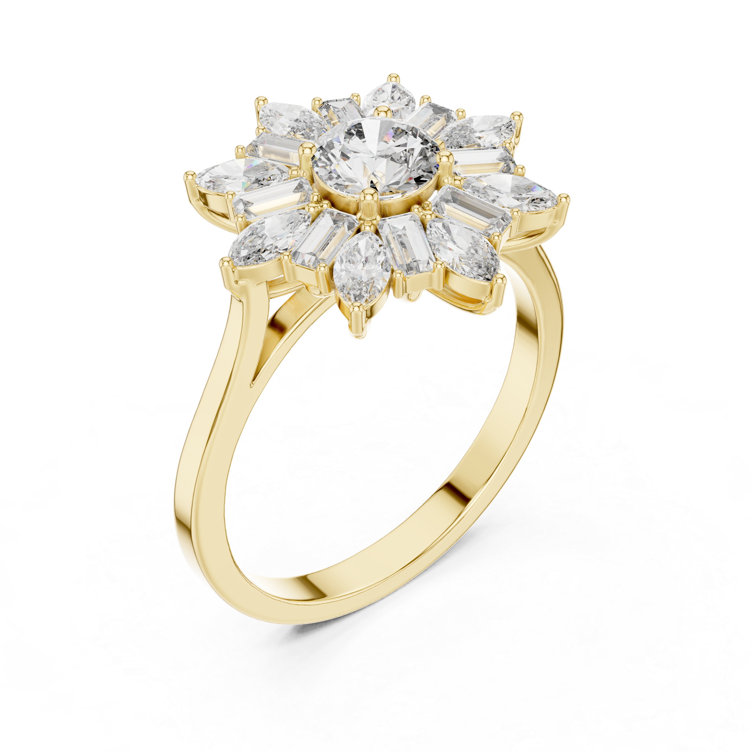 The Kuressaare Ring - Round, Marquise & Baguette Starburst Halo Ring