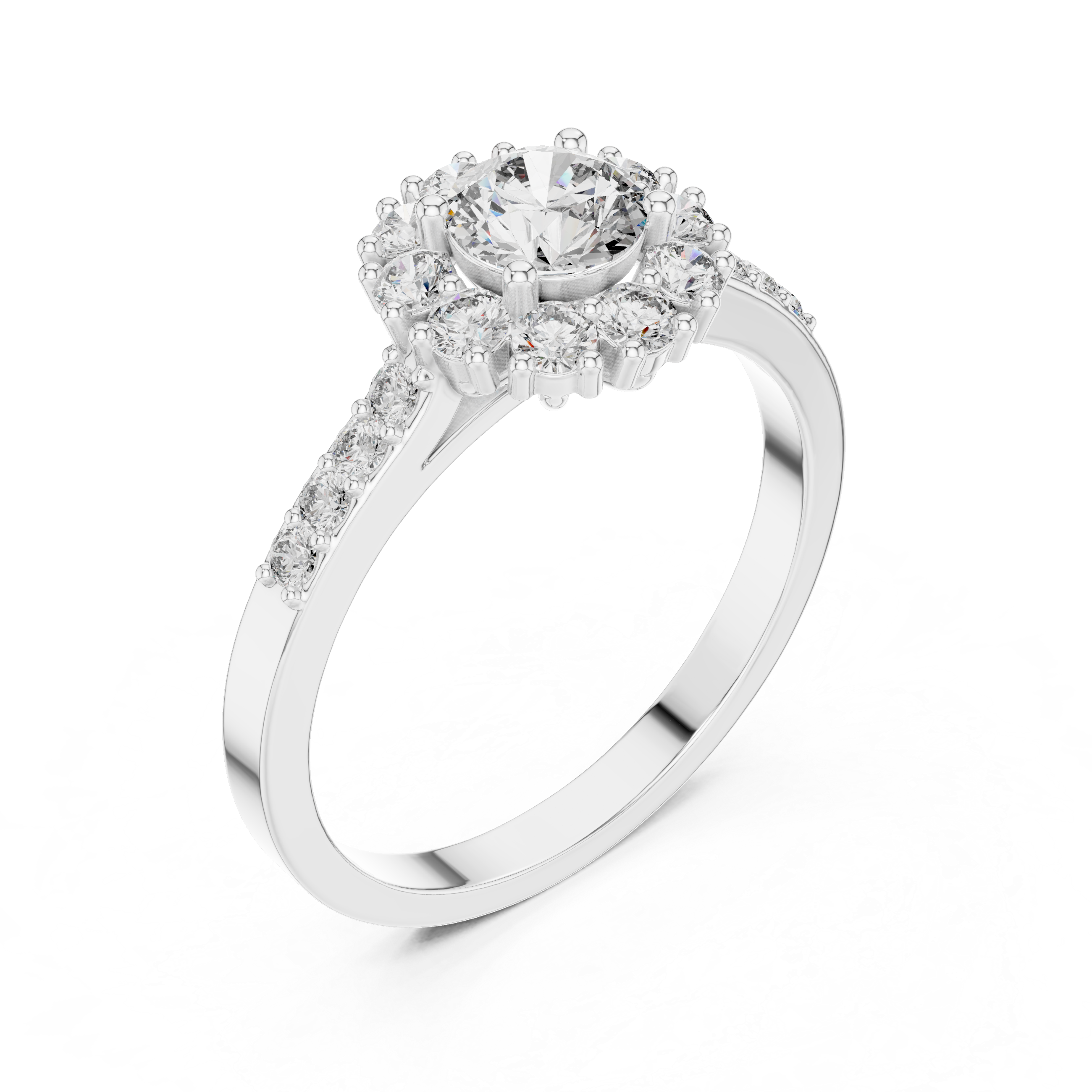 The Paide Ring - Round Cut Floral Halo Pavé Engagement Ring