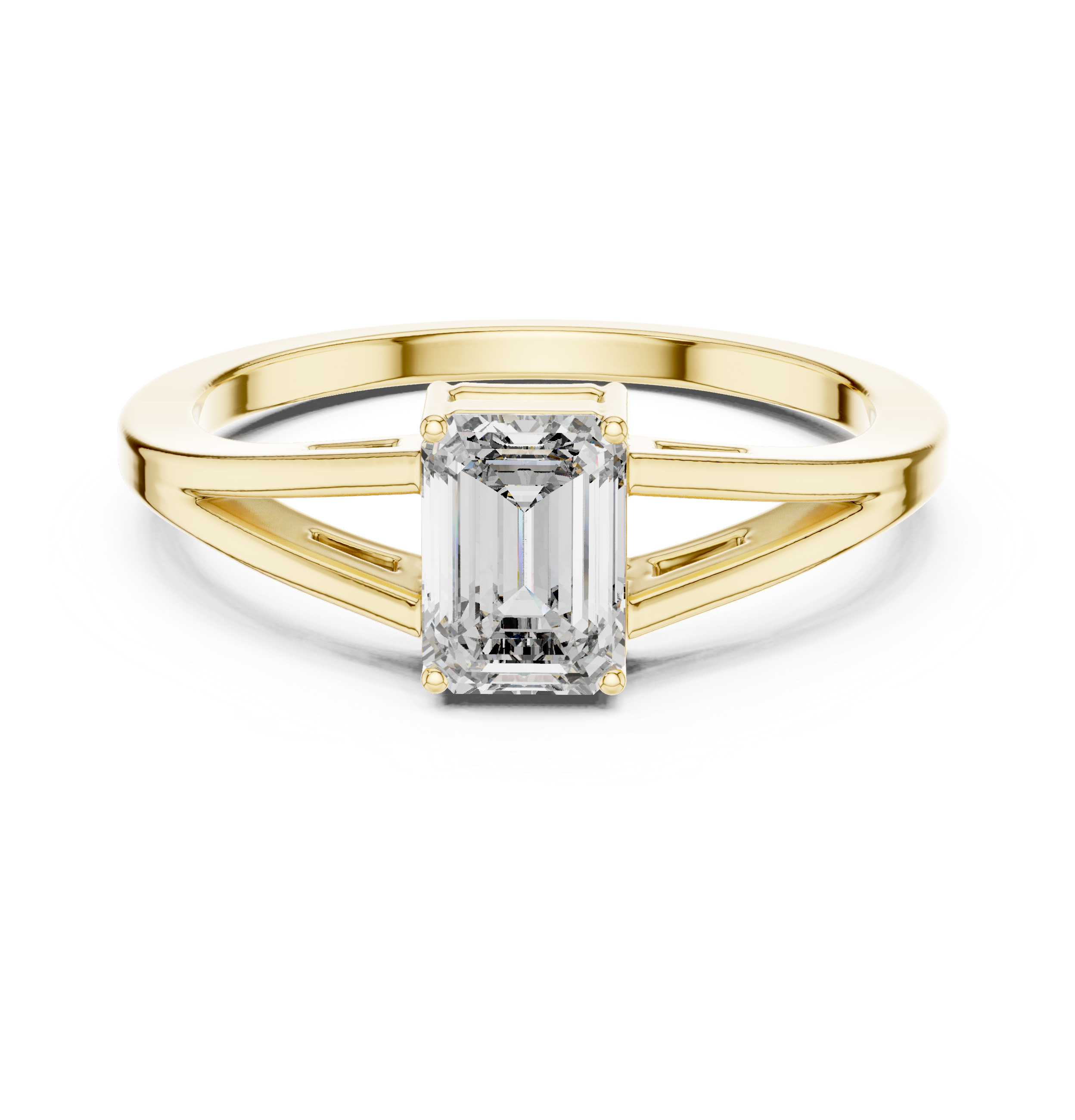 The Skive Ring - Emerald Cut Split Shank Solitaire Engagement Ring