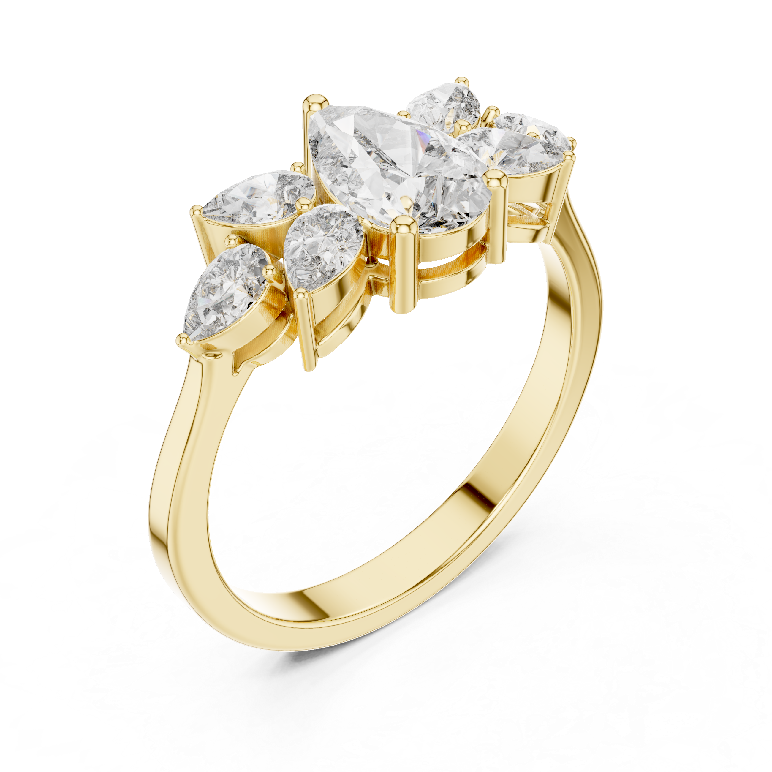 The Horsens Ring - Pear Cut Seven-Stone Fan Cluster Diamond Ring