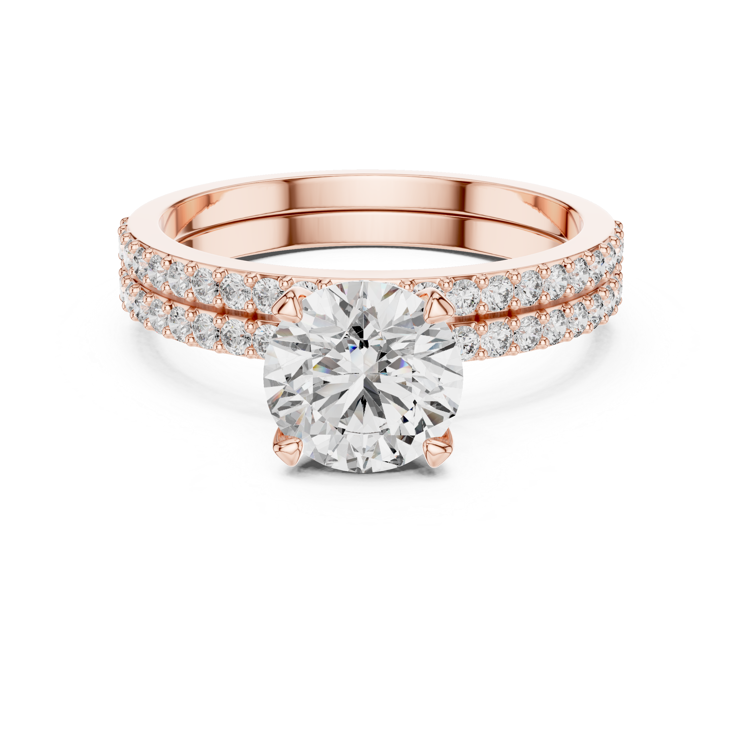 The Sundsvall Ring - Round Cut Pavé Bridal Set