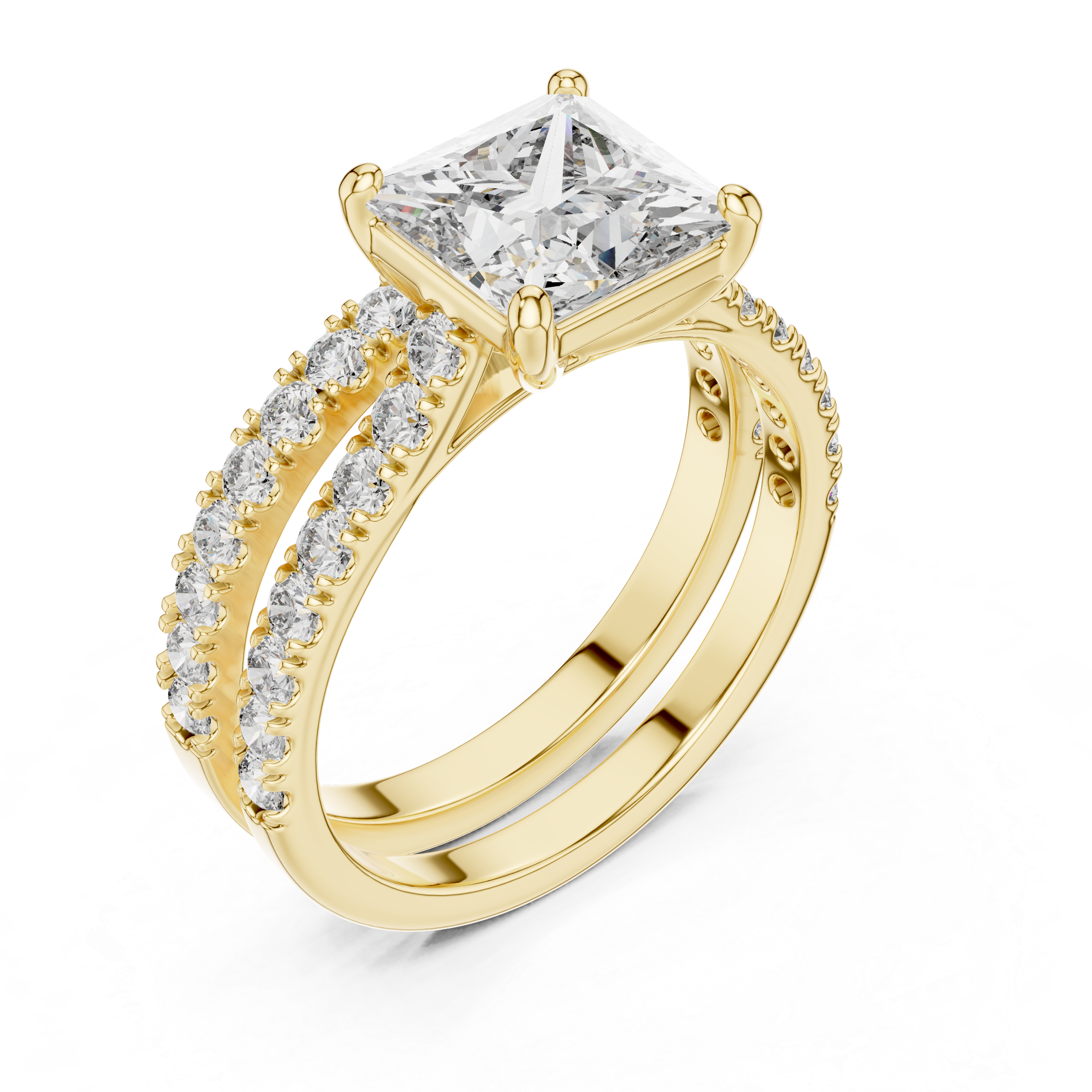 The Falun Ring - Princess Cut Pavé Bridal Set