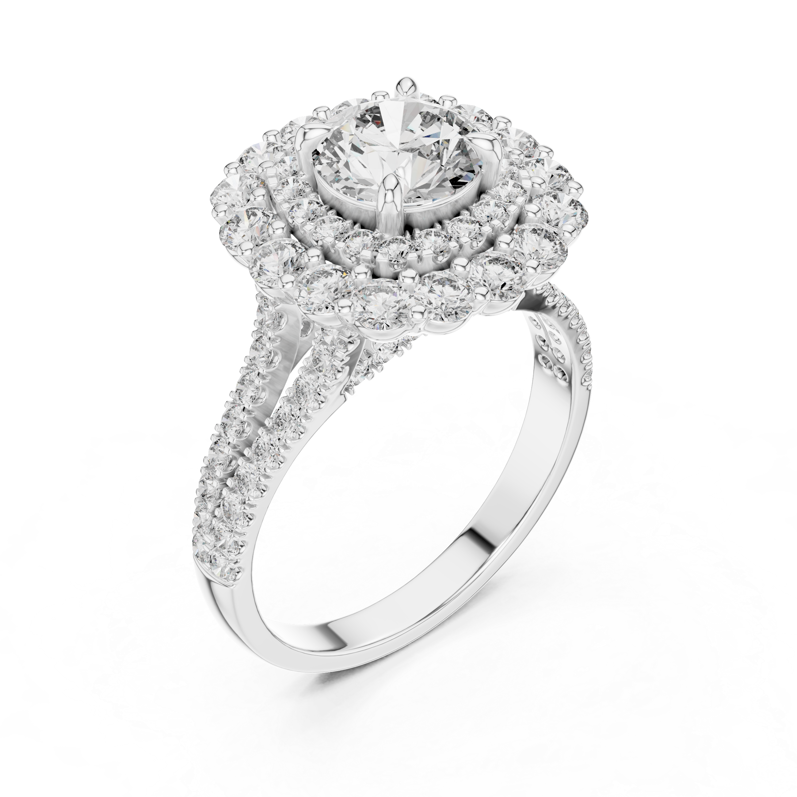 The Härnösand Ring - Round Cut Double Halo Split Shank Engagement Ring