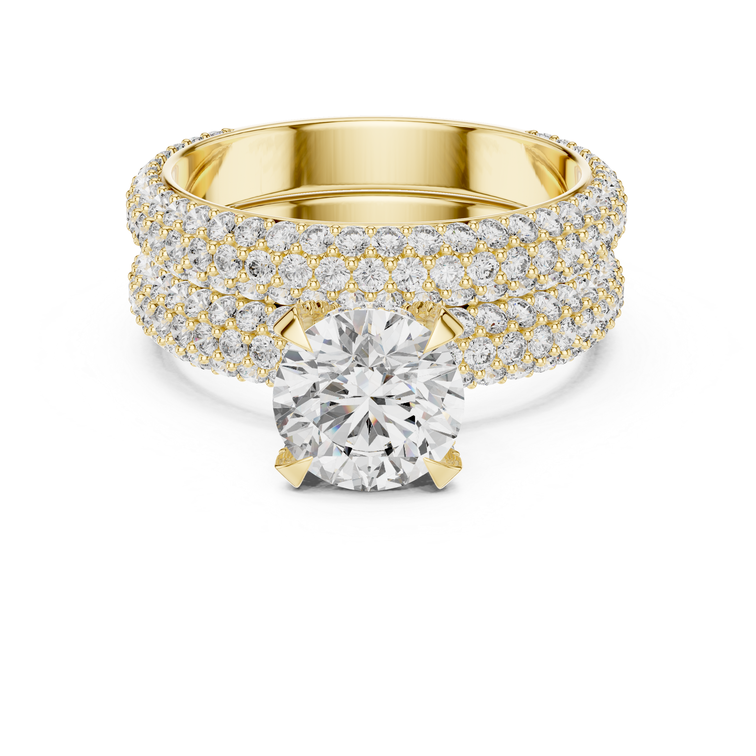 The Luleå Ring - Round Cut Triple-Row Pavé Bridal Set