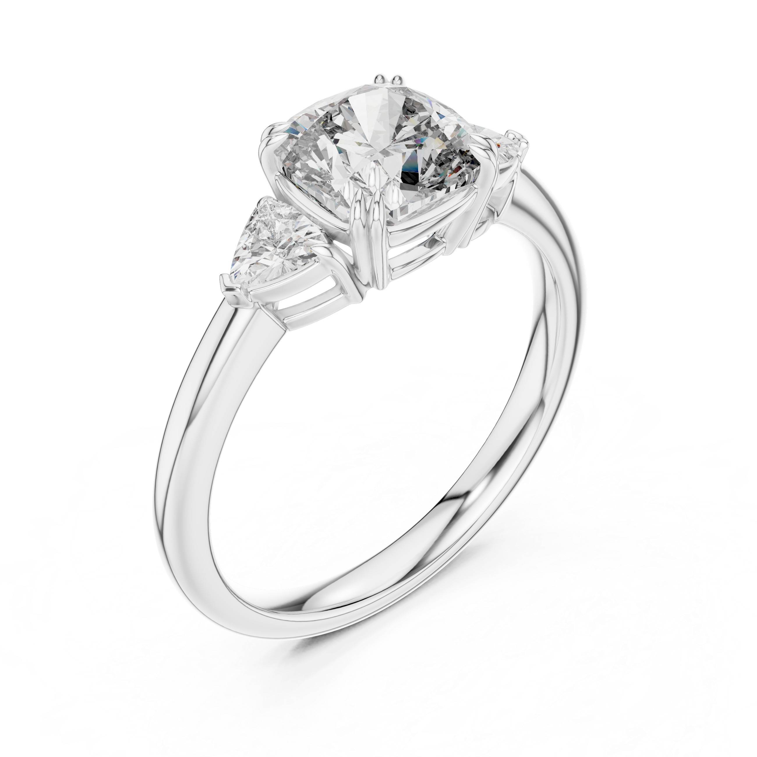 The Motala Ring - Cushion & Trillion Cut Three-Stone Engagement Ring