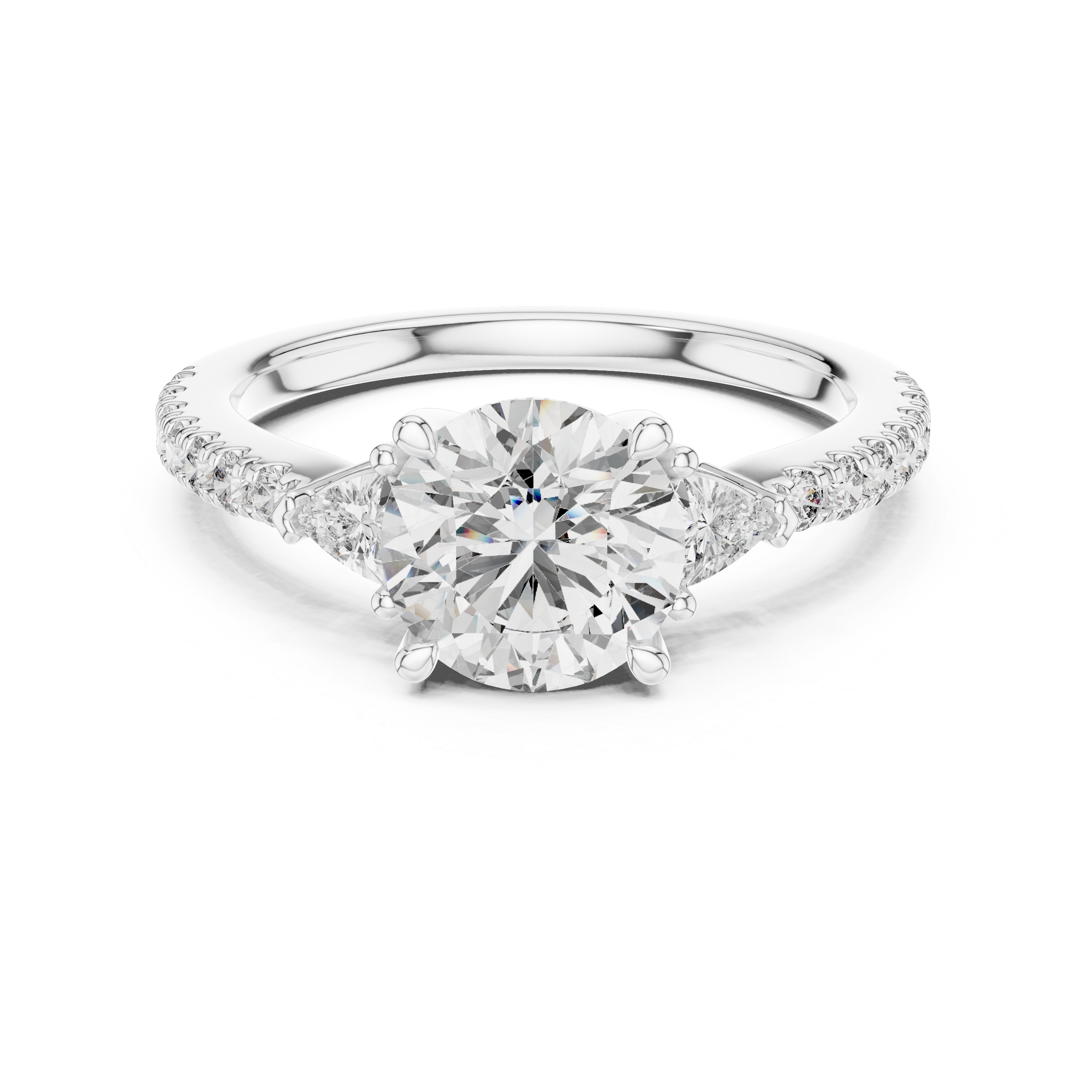 The Lemvig Ring - Round & Trillion Cut Three-Stone Pavé Engagement Ring