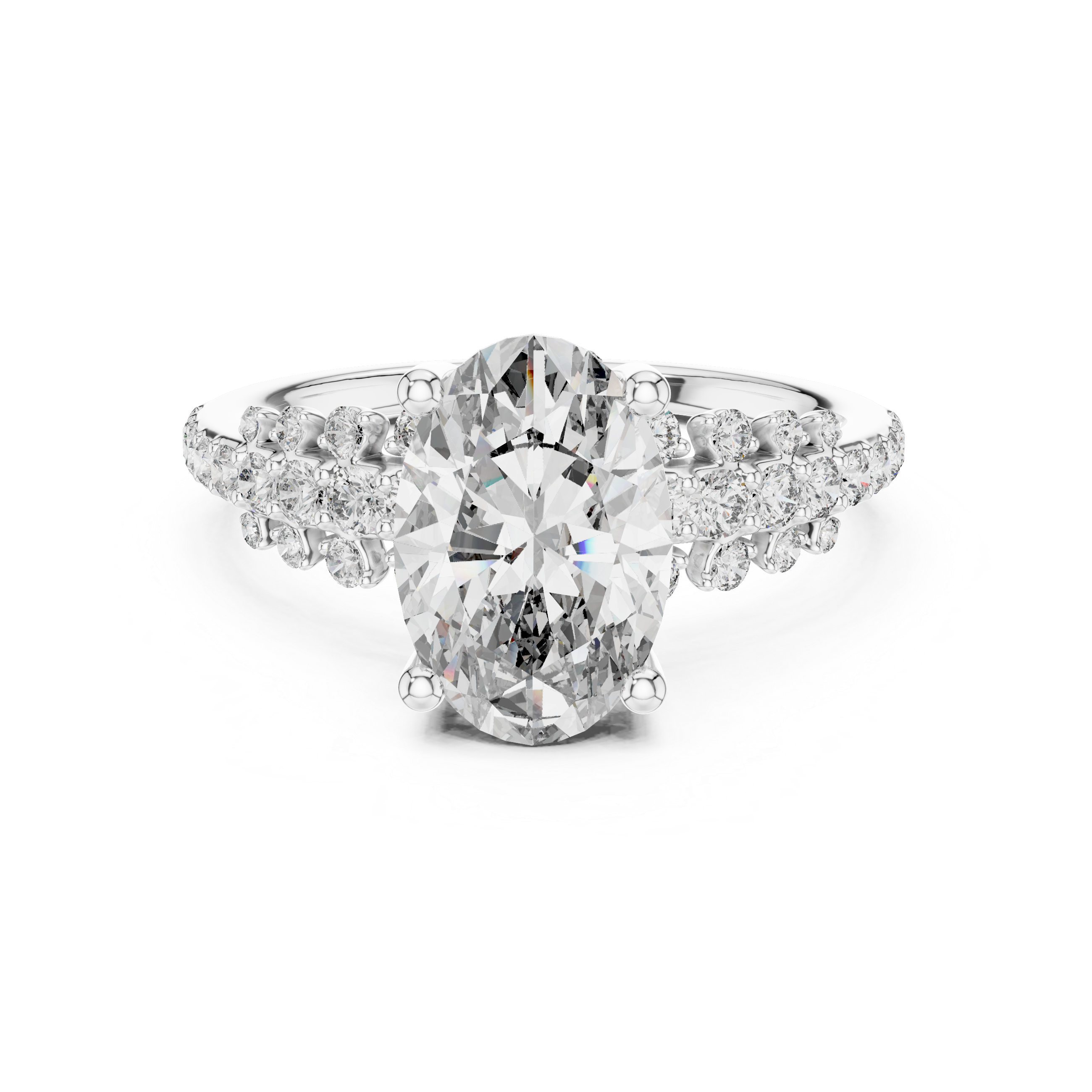 The Bruges Ring - Oval Cut Triple-Row Pavé Engagement Ring