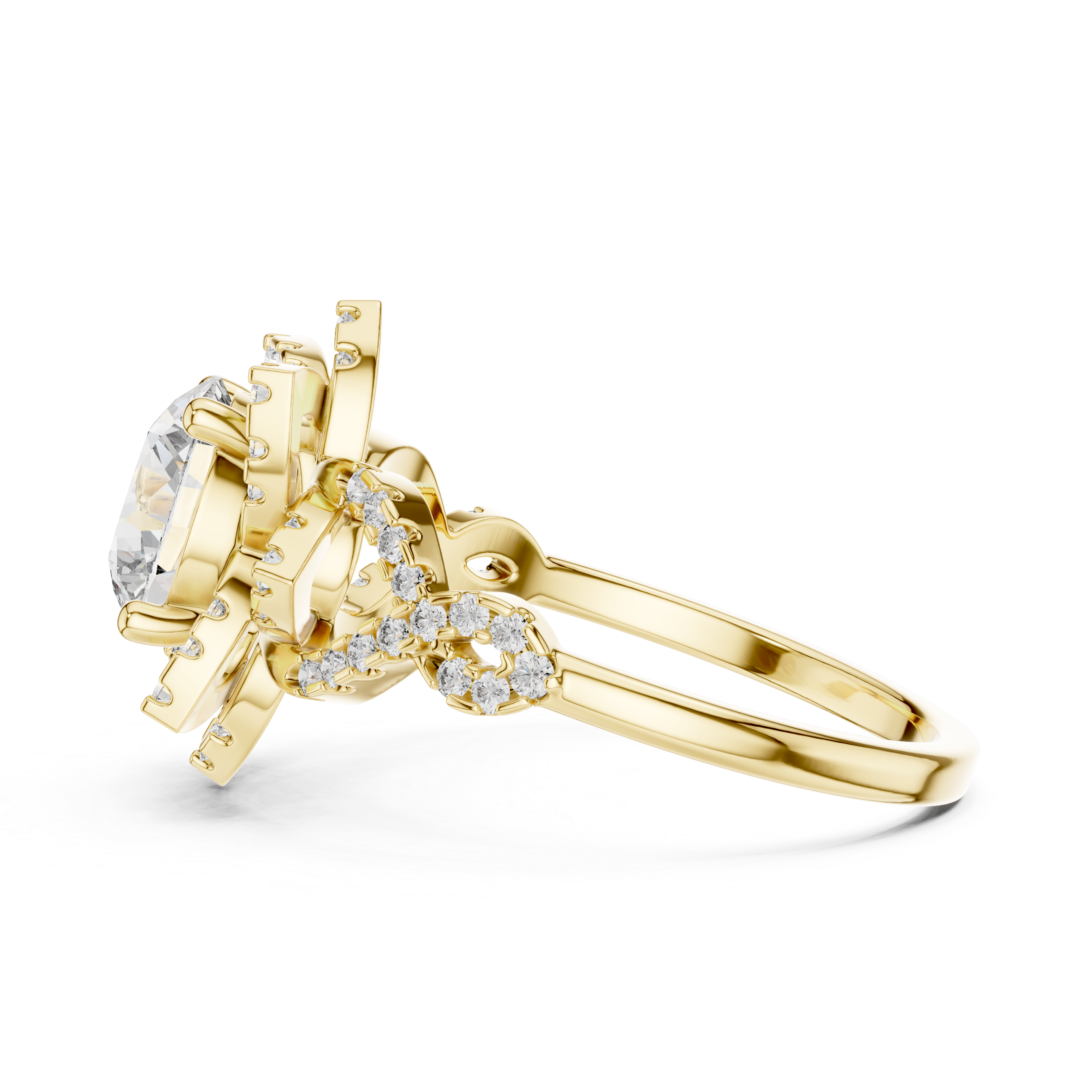 Muur Atelier Solid Gold Round Cut Vintage Starburst Halo Diamond Engagement Ring