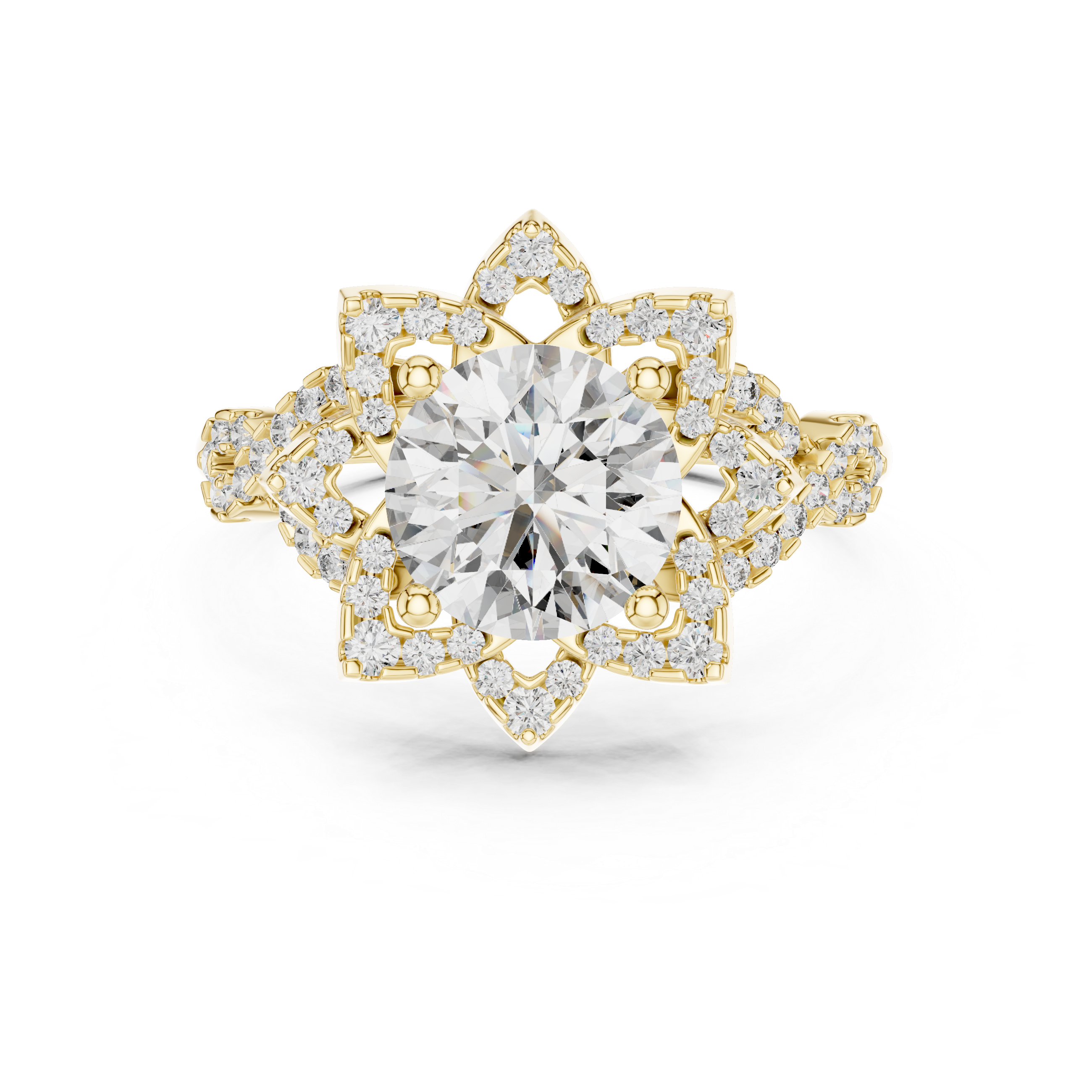 The Namur Ring - Round Cut Vintage Starburst Halo Engagement Ring