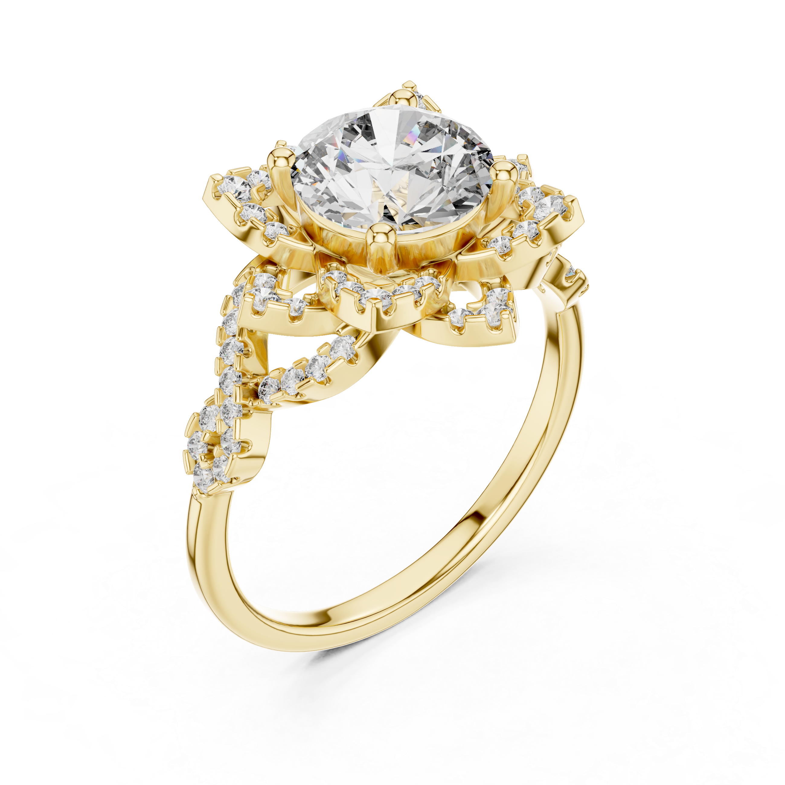 The Namur Ring - Round Cut Vintage Starburst Halo Engagement Ring
